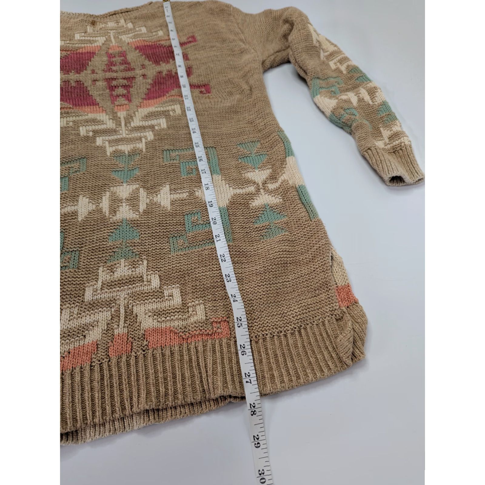 Ralph Lauren Lauren Ralph Lauren Southwest Aztec Tan Sweater Cotton Linen Blend Knit Size PM Size M / US 6-8 / IT 42-44 - 5 Thumbnail