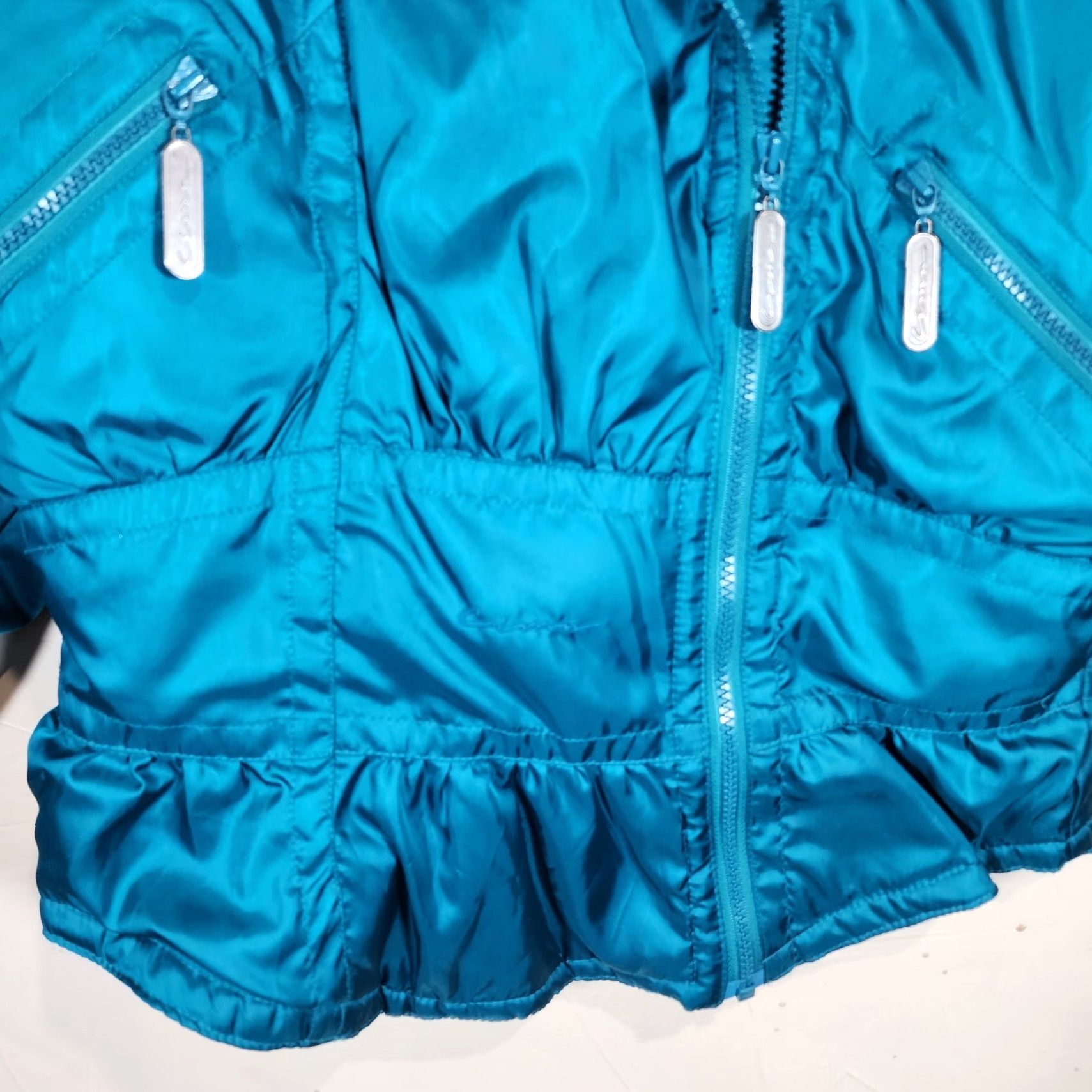 Altea VINTAGE Cima Ski Wear Jacket Womens 10 Blue Puffer Short Stand-Up Collar Nylon Zip Full Zipper Logo Windproof 80s 90s Retro Funky Size L / US 10 / IT 46 - 2 Thumbnail