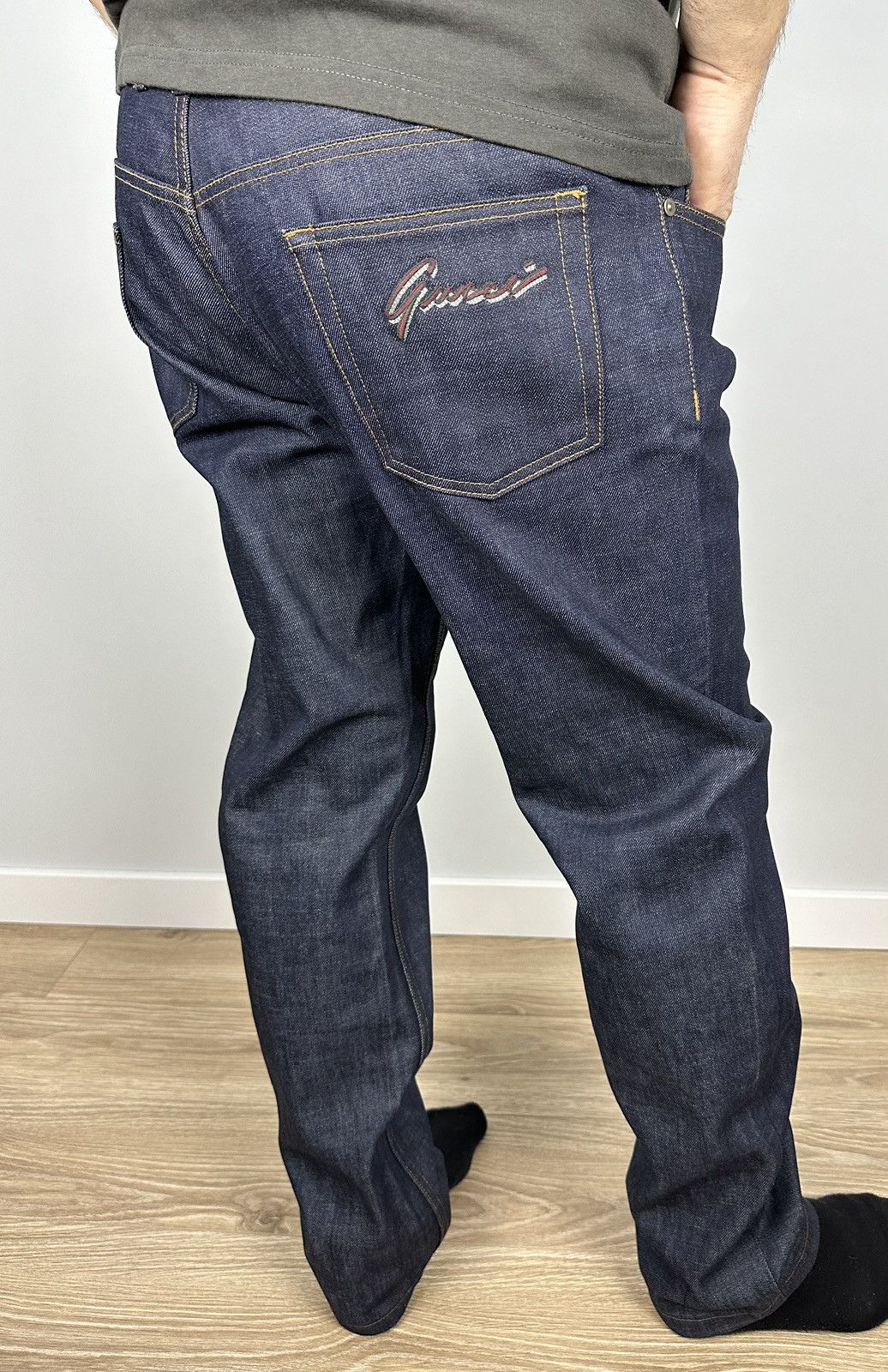 Image of Gucci Tom Ford 2007 Vintage GG Denim Logo Embroidered Jeans in Blue, Men's (Size 36)