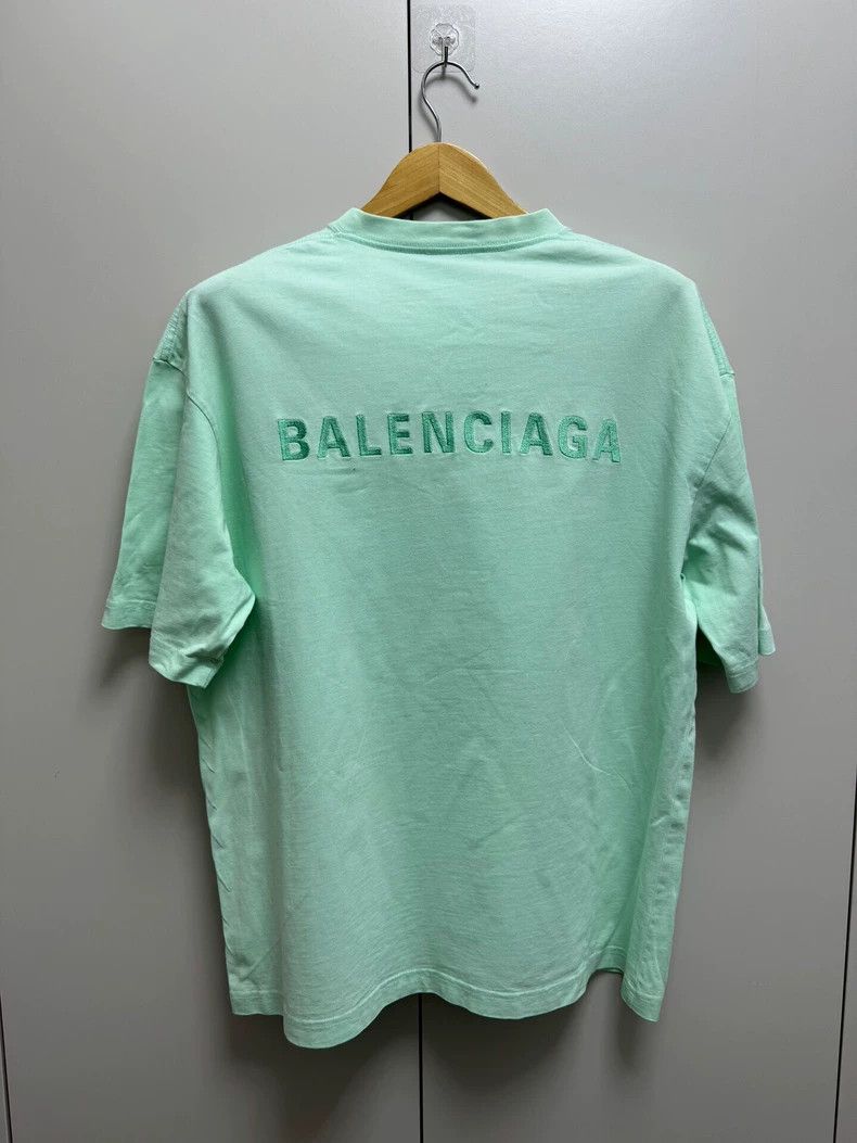 Balenciaga Balenciaga Mint Green Front and Back Embroidered Short Sle Size US S / EU 44-46 / 1 - 2 Thumbnail