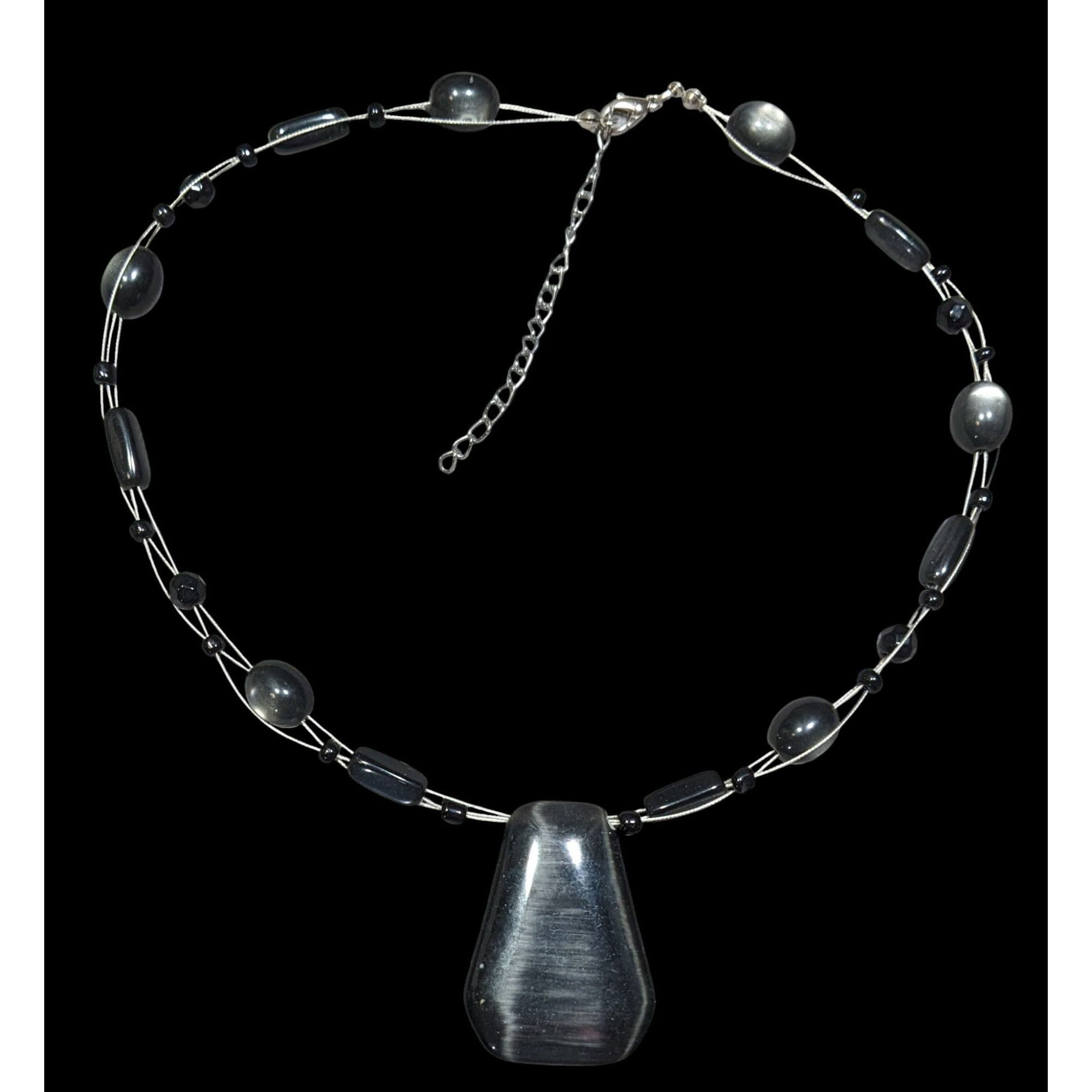 Other Gothic Black Cateye Glass Beaded Necklace With Geometric Pen Size ONE SIZE - 1 Thumbnail