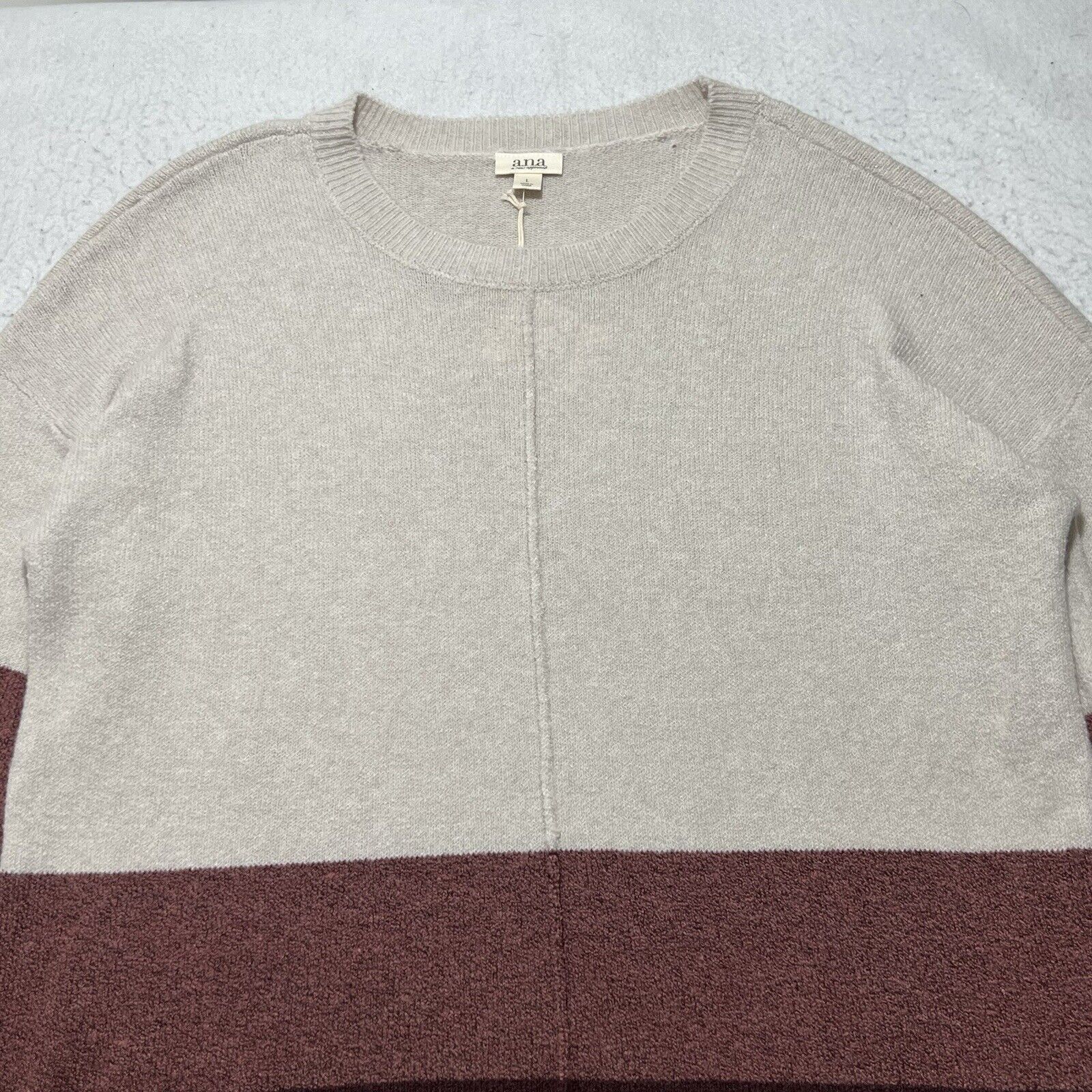 Other a.n.a Crewneck Sweater Burgundy Colorblock Pullover Size L / US 10 / IT 46 - 2 Thumbnail