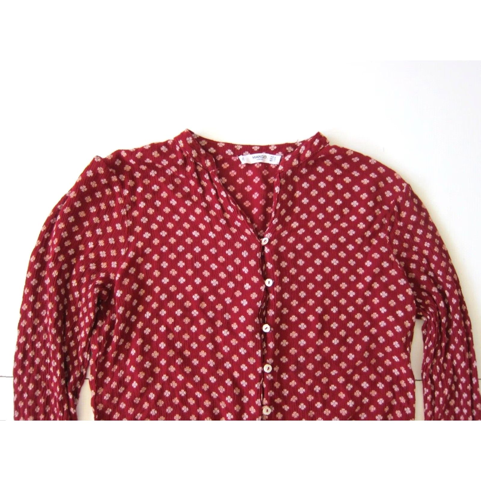 Mango Mango Casual Short Sleeve Jumpsuit Romper 100% Rayon Floral Red XS Women Size XS / US 0-2 / IT 36-38 - 3 Thumbnail
