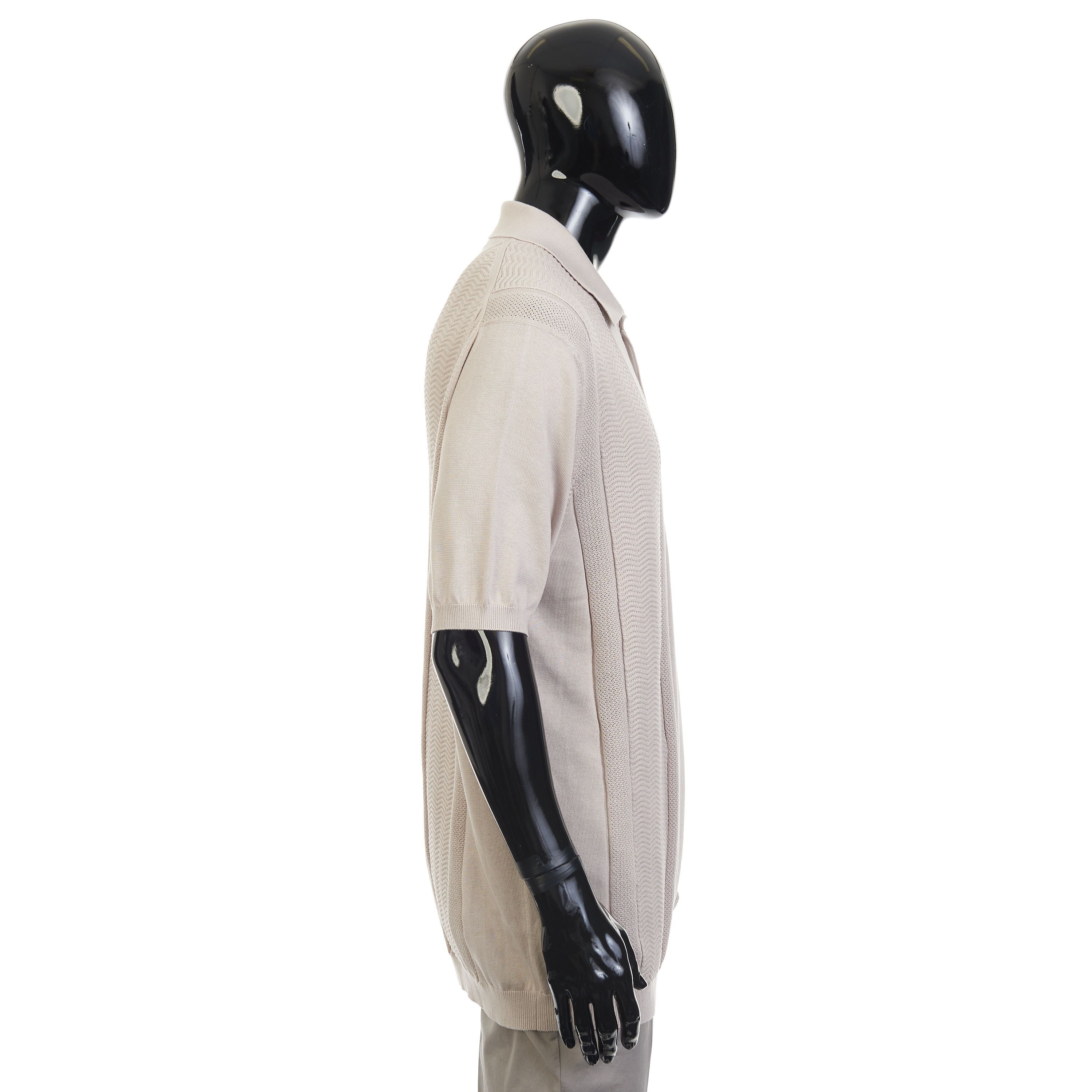 Brunello Cucinelli Beige Cotton Knit Polo With Jacquard Stripes Size 60 Size US XXL / EU 58 / 5 - 7 Thumbnail
