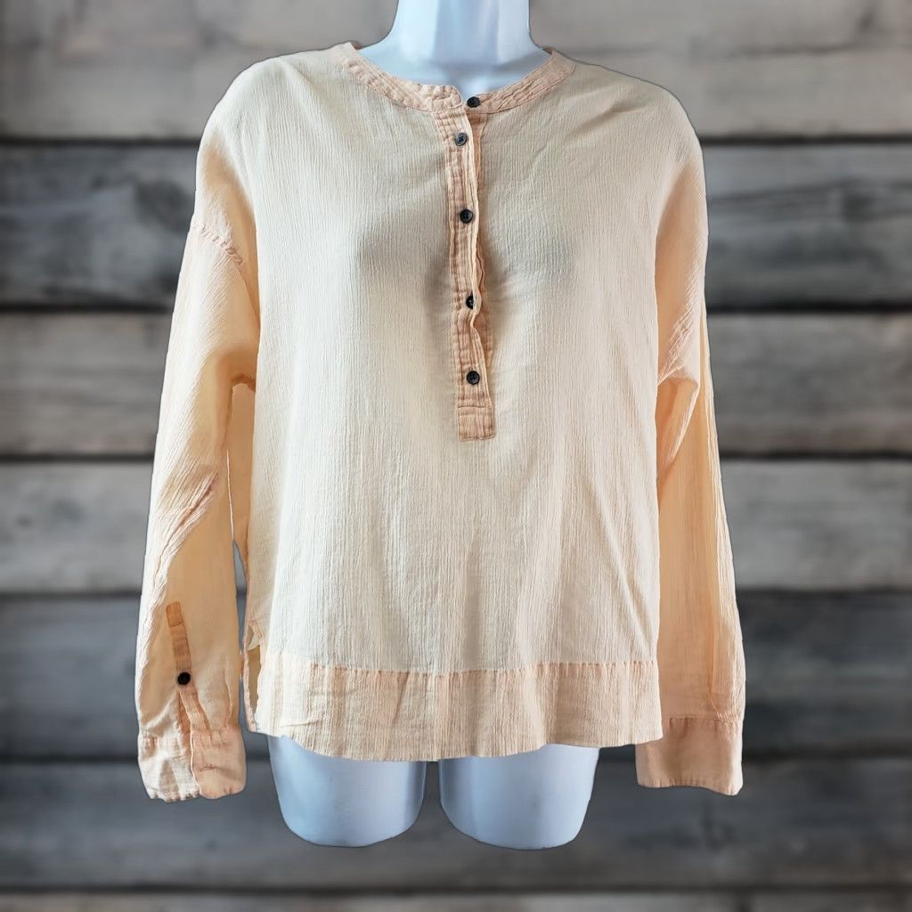 Lou & Grey Lou & Grey Womens Popover Top Sz Small Solid Orange Long Sleeve Cotton Shirt Size S / US 4 / IT 40 - 1 Thumbnail