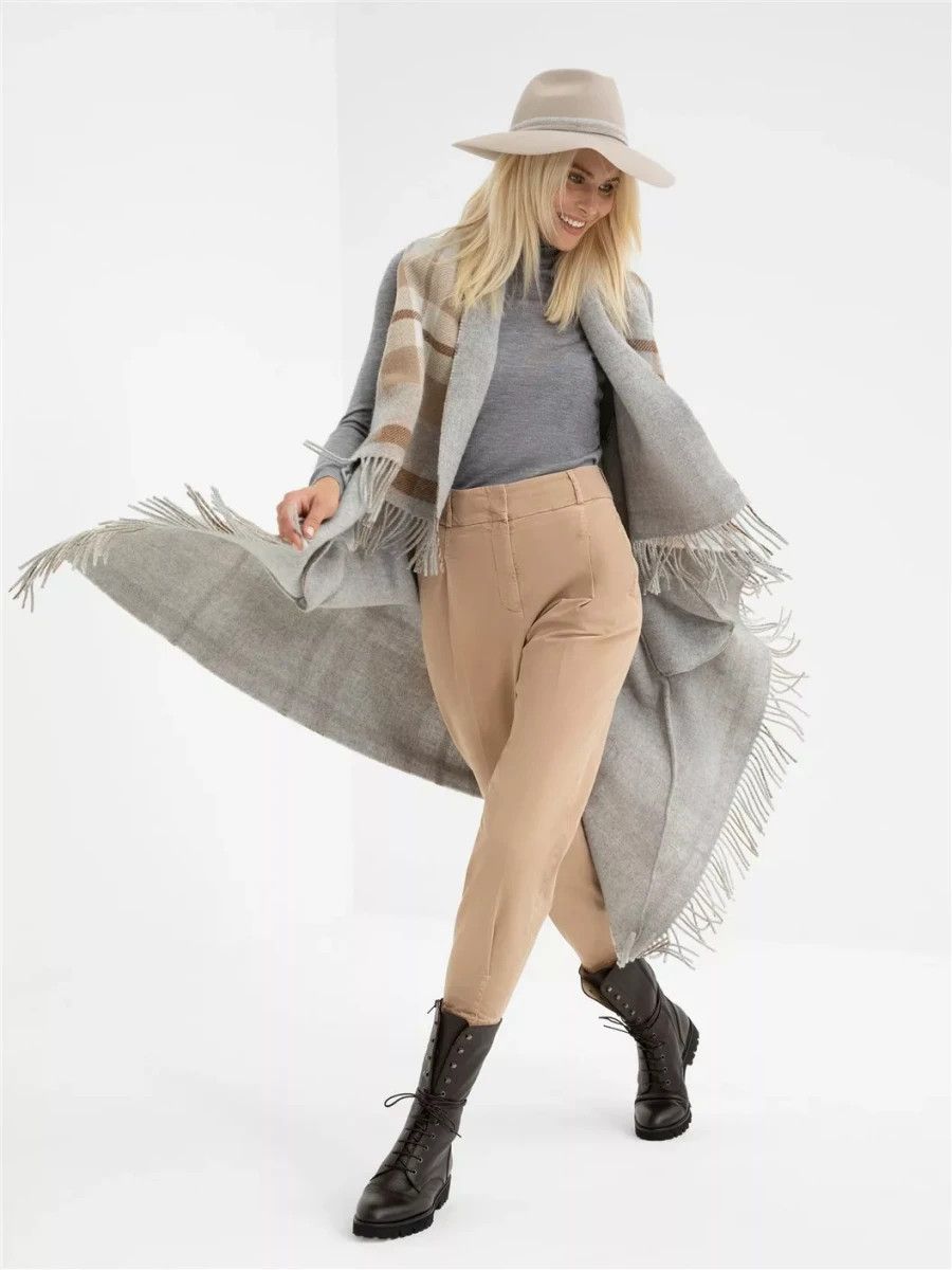 Fabiana Filippi Fabiana Filippi Checked Wool Waistcoat Poncho Grey Beige Size M / US 6-8 / IT 42-44 - 3 Thumbnail