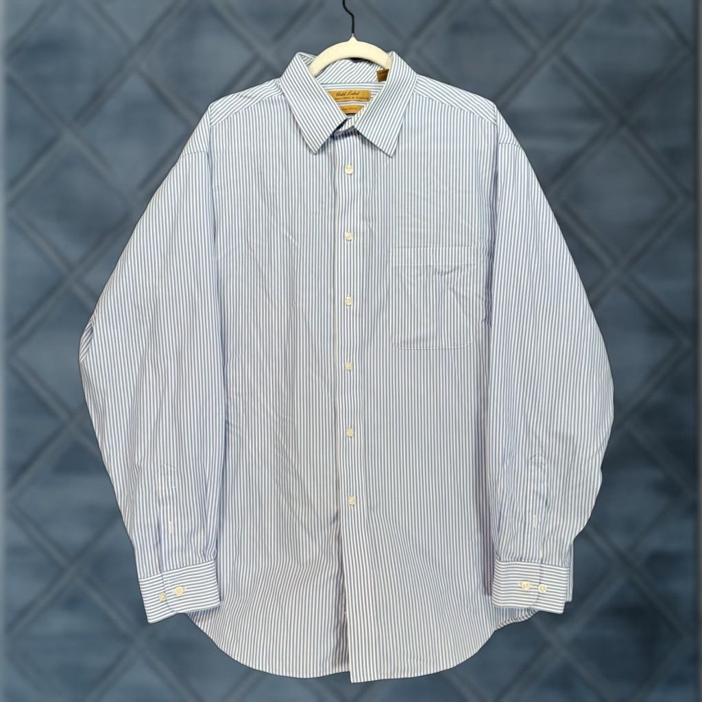 Roundtree & Yorke Roundtree & Yorke Gold Label Button Up Shirt Men L Blue Striped Non-Iron Dress Shirt Size US L / EU 52-54 / 3 - 1 Thumbnail