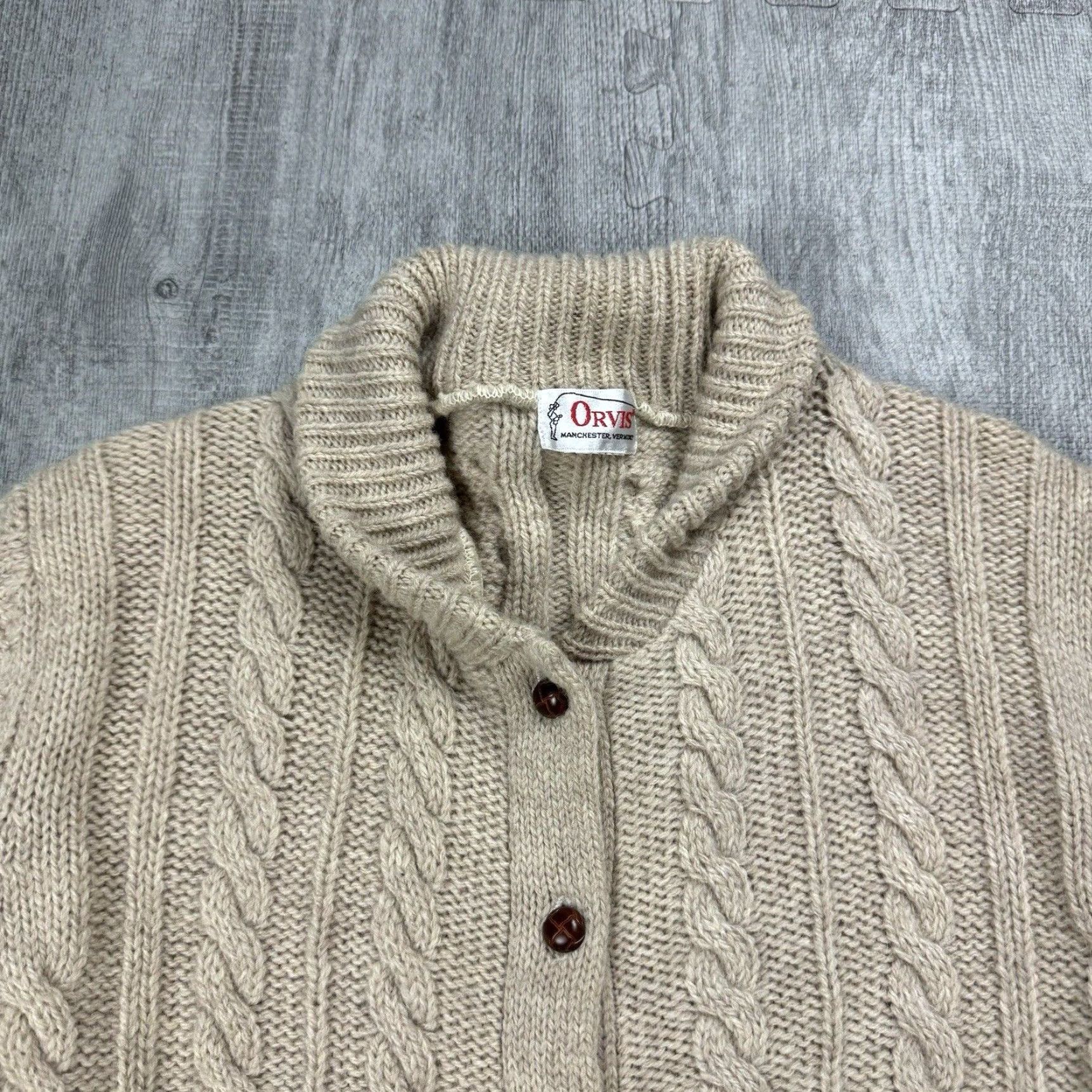 Orvis VINTAGE Orvis Men’s Wool Cable Knit Shawl Collar Cardigan L Fall Winter Brown Solid Size US L / EU 52-54 / 3 - 2 Thumbnail