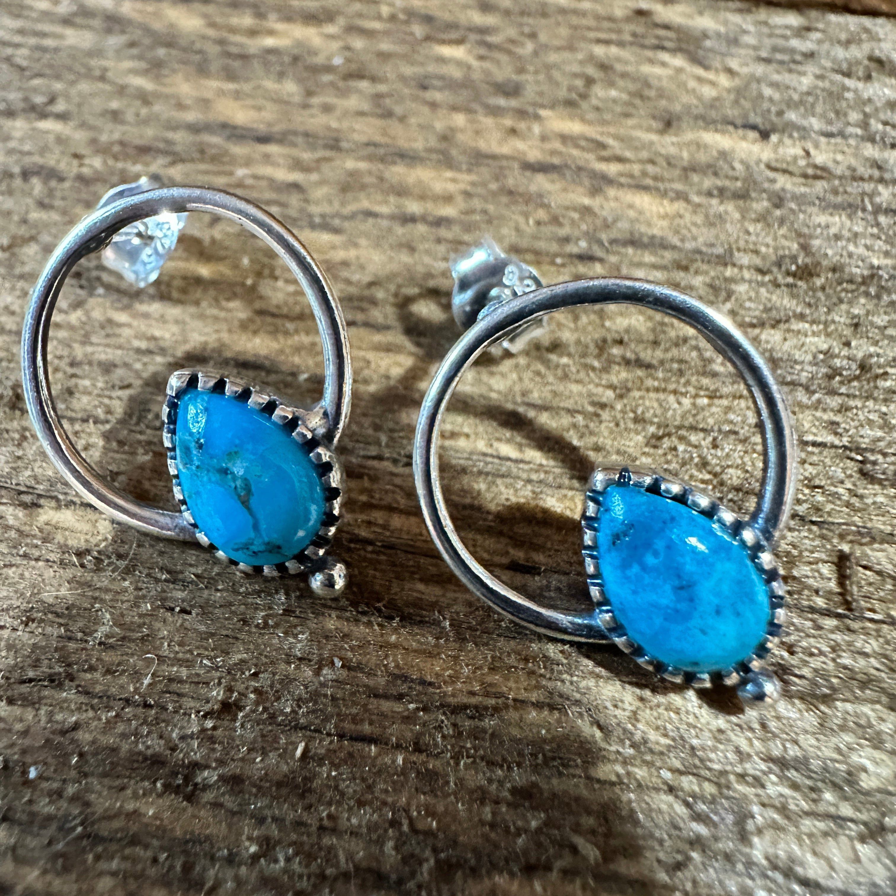 Other Bohemian Bliss Turquoise Sterling Silver Hoops Stud Earrings Size ONE SIZE - 2 Thumbnail