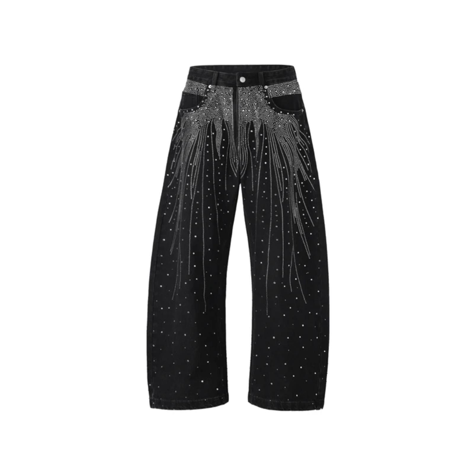Japanese Brand Rhinestone Embellished Jeans with Cascade Pattern Size US 32 / EU 48 - 3 Thumbnail