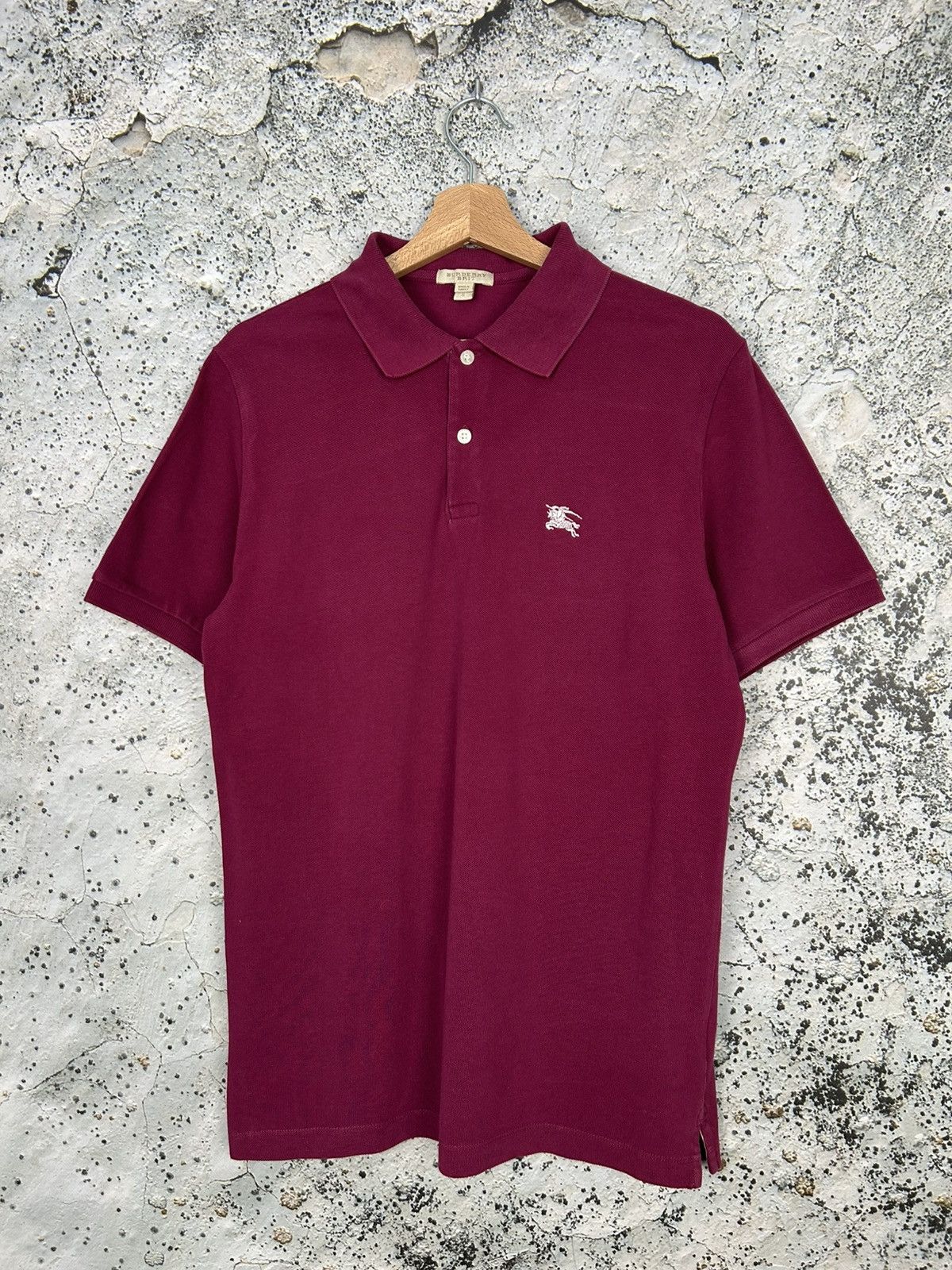 Burberry Brit Burgundy Classic Polo Tee Designer Vintage 90s