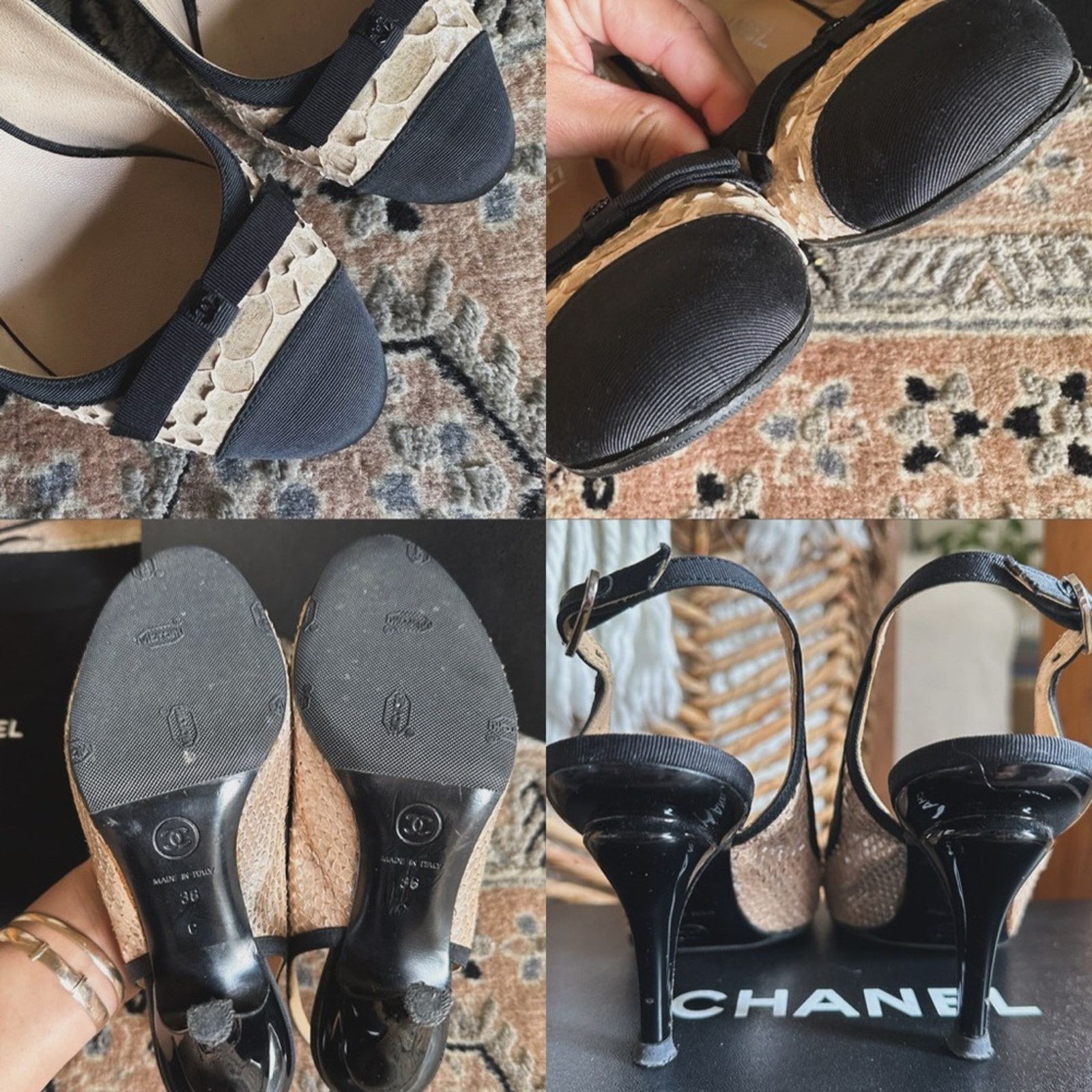Chanel CHANEL Canvas Python Leather Bow Slingback Pump Sz. 36 Size US 6 / IT 36 - 9 Thumbnail