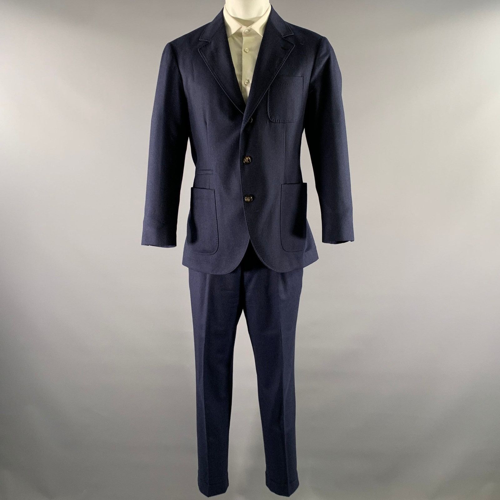 Brunello Cucinelli BRUNELLO CUCINELLI Size 40 Navy Wool Notch Lapel Suit Size 40R - 2 Thumbnail