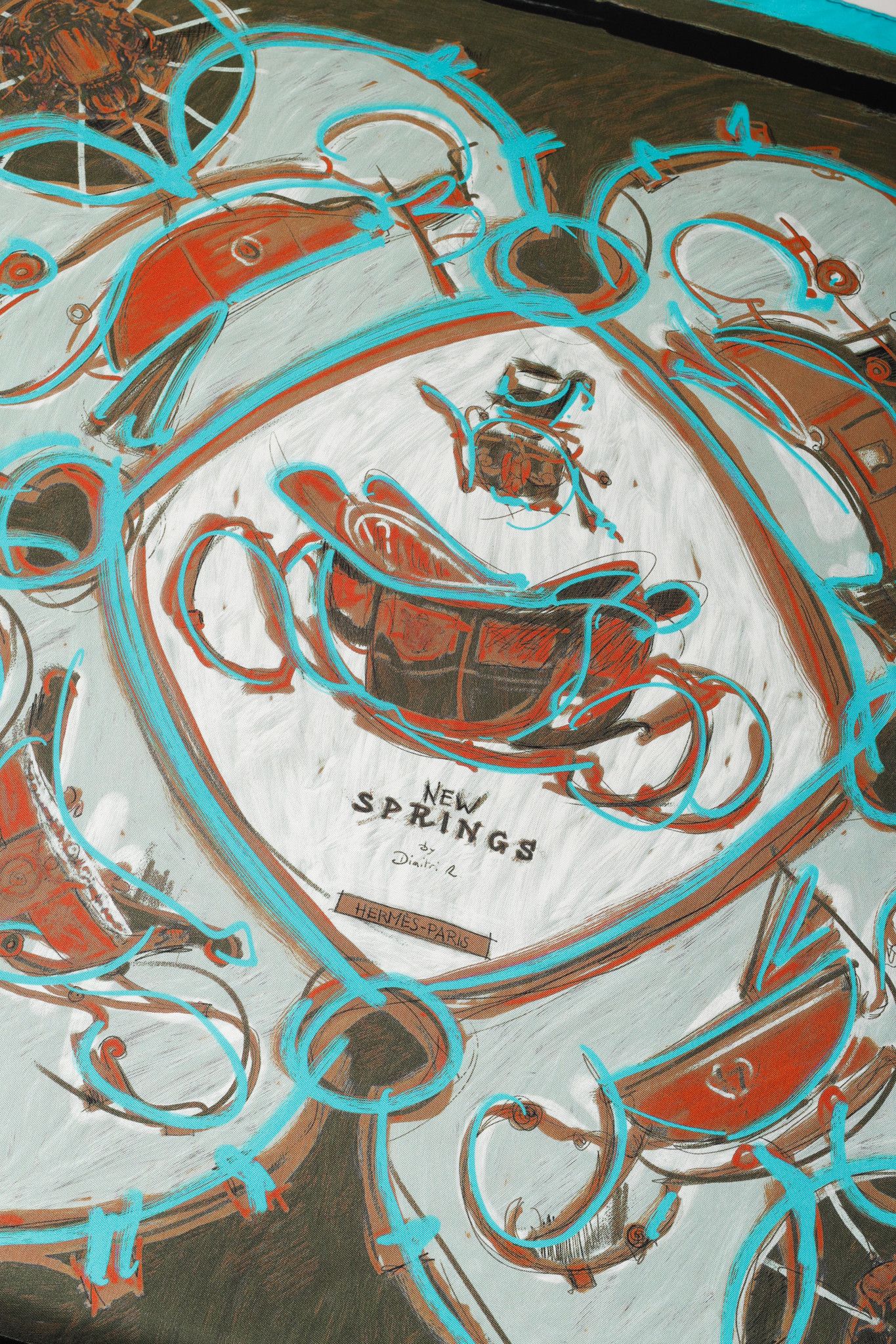 Hermes Hermes New Springs 90 Teal & Brown Silk Scarf Size ONE SIZE - 2 Thumbnail