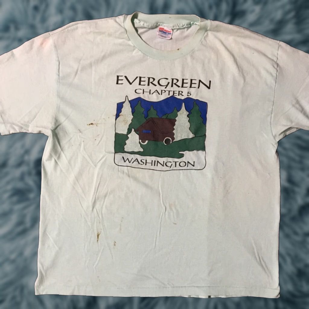 Evergreen VINTAGE Washington Evergreen State Shirt XL USA 90s Grunge Nature Distressed Single Stitch Mens T-Shirt Green Size US XL / EU 56 / 4 - 1 Thumbnail