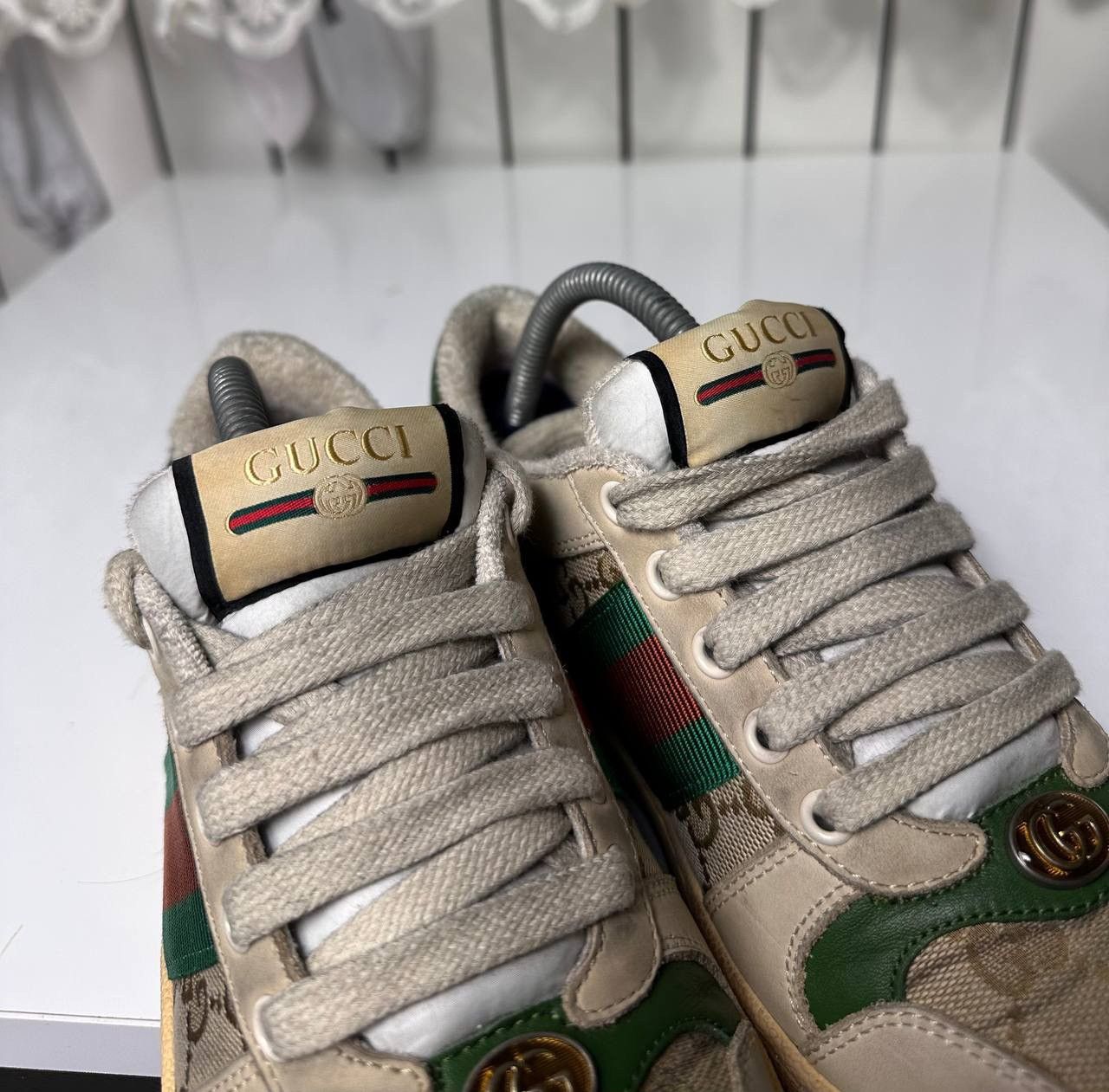 Gucci Gucci Screener Leather GG Canvas Double G Logo Sneakers Size US 5.5 / IT 35.5 - 8 Thumbnail