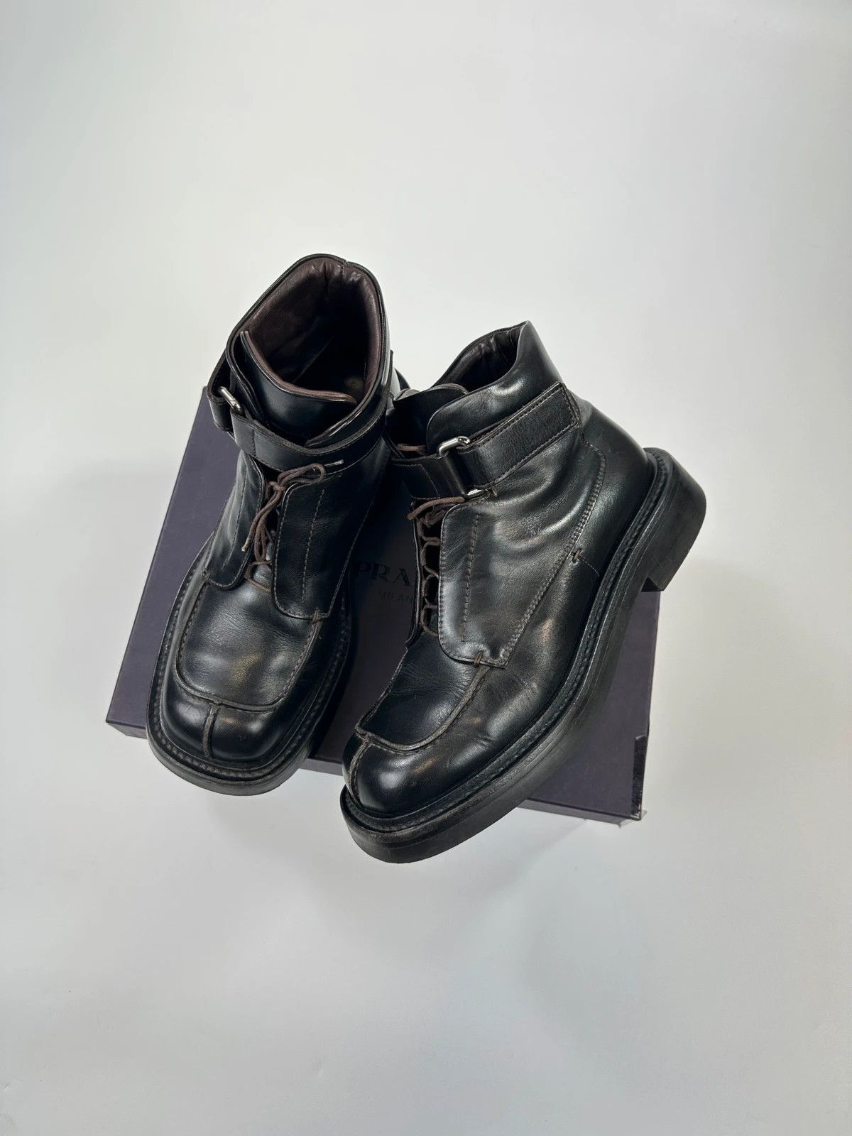Prada Prada Milano FW1999 Black Leather Square Toe Mid Ankle Boots Size US 9 / EU 42 - 1 Thumbnail