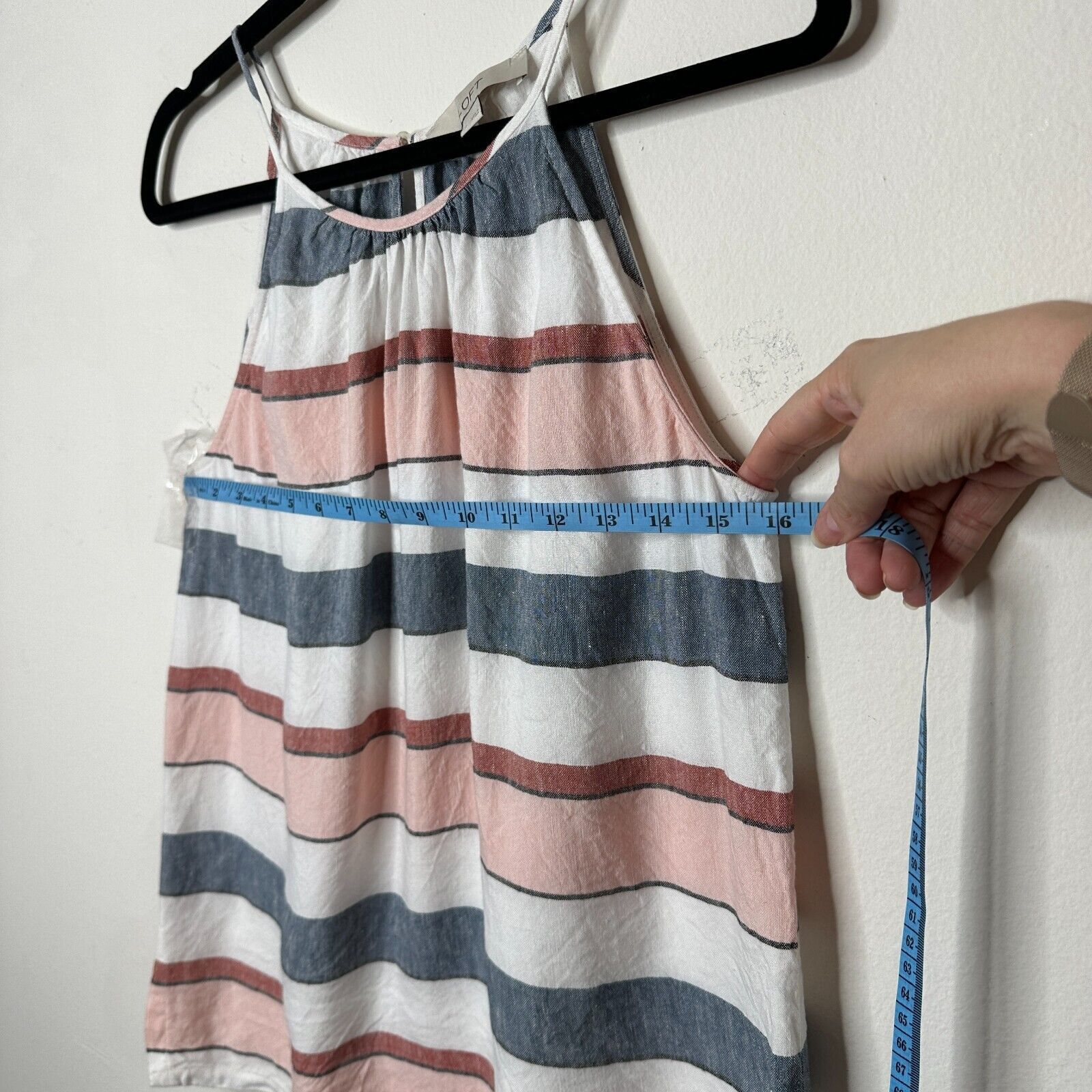 Loft Loft Gray White Pink Stripe Linen Halter Neck Blouse Keyhole Size S / US 4 / IT 40 - 9 Thumbnail