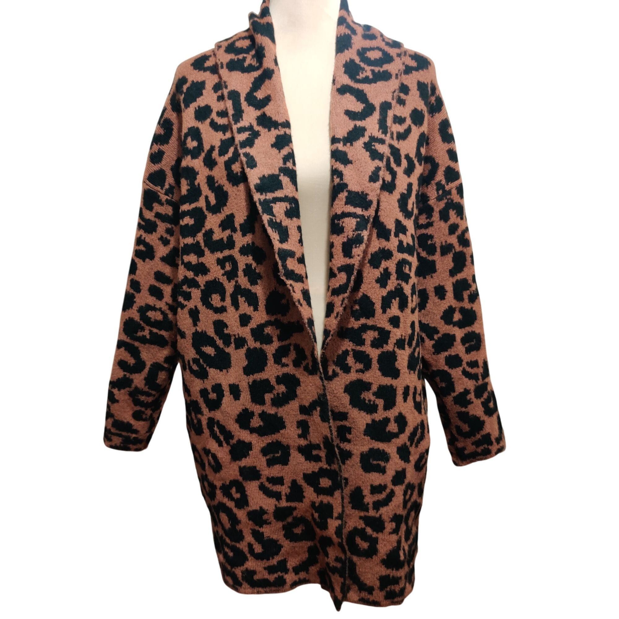 Other Time and Tru M Brown Black Leopard Print Knit Open Front Lon Size M / US 6-8 / IT 42-44 - 1 Thumbnail