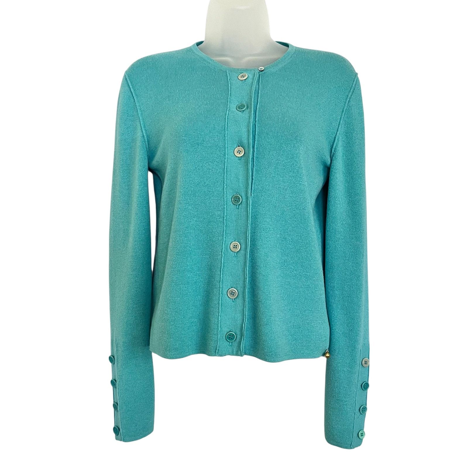 Sonia Rykiel × Vintage Sonia Rykiel Vintage Turquoise Virgin Wool Cardigan Sweater Size S / US 4 / IT 40 - 11 Thumbnail