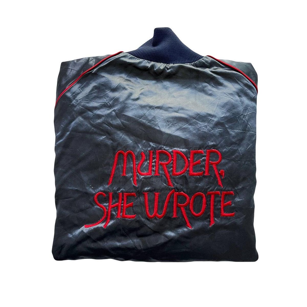 image of Vintage 90's Murder She Wrote Promo Satin Jacket in Navy Blue, Men's (Size Large)