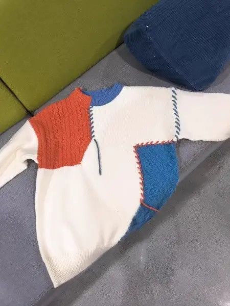 Japanese Brand Orenge White Turtleneck Patchwork Pullovers Sweatshirt Size US M / EU 48-50 / 2 - 4 Thumbnail