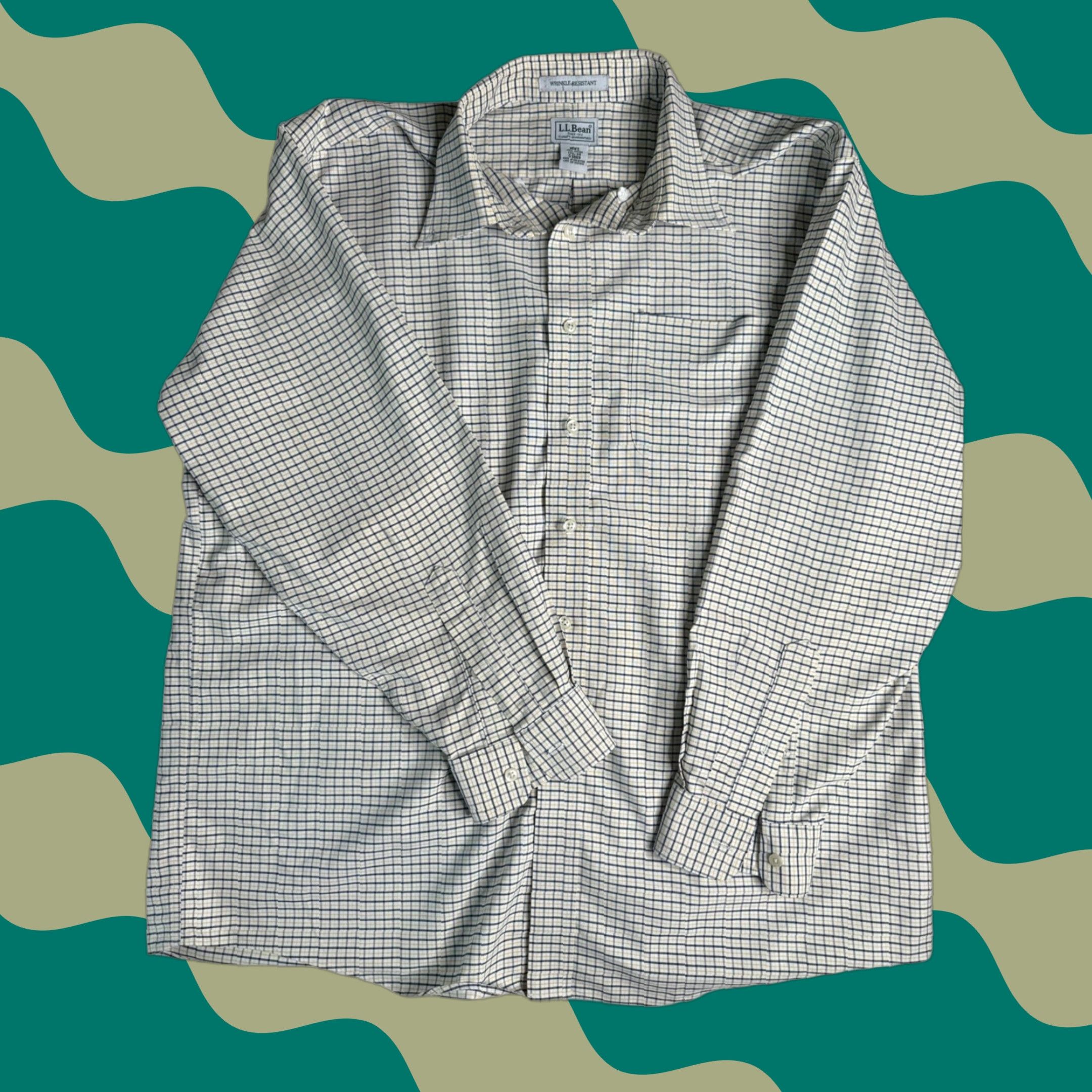 Vintage L.L.Bean Button-Down Shirt Plaid Long Sleeve Mens 17.5 Beige Wrinkle Resistant Pocket Classic Regular Size US XXL / EU 58 / 5 - 1 Thumbnail
