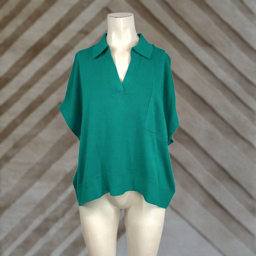 Banana Republic BANANA REPUBLIC Womens XS/S Green V NECK COLLARED Cotton-Linen Blend TOP Size XS / US 0-2 / IT 36-38 - 1 Thumbnail