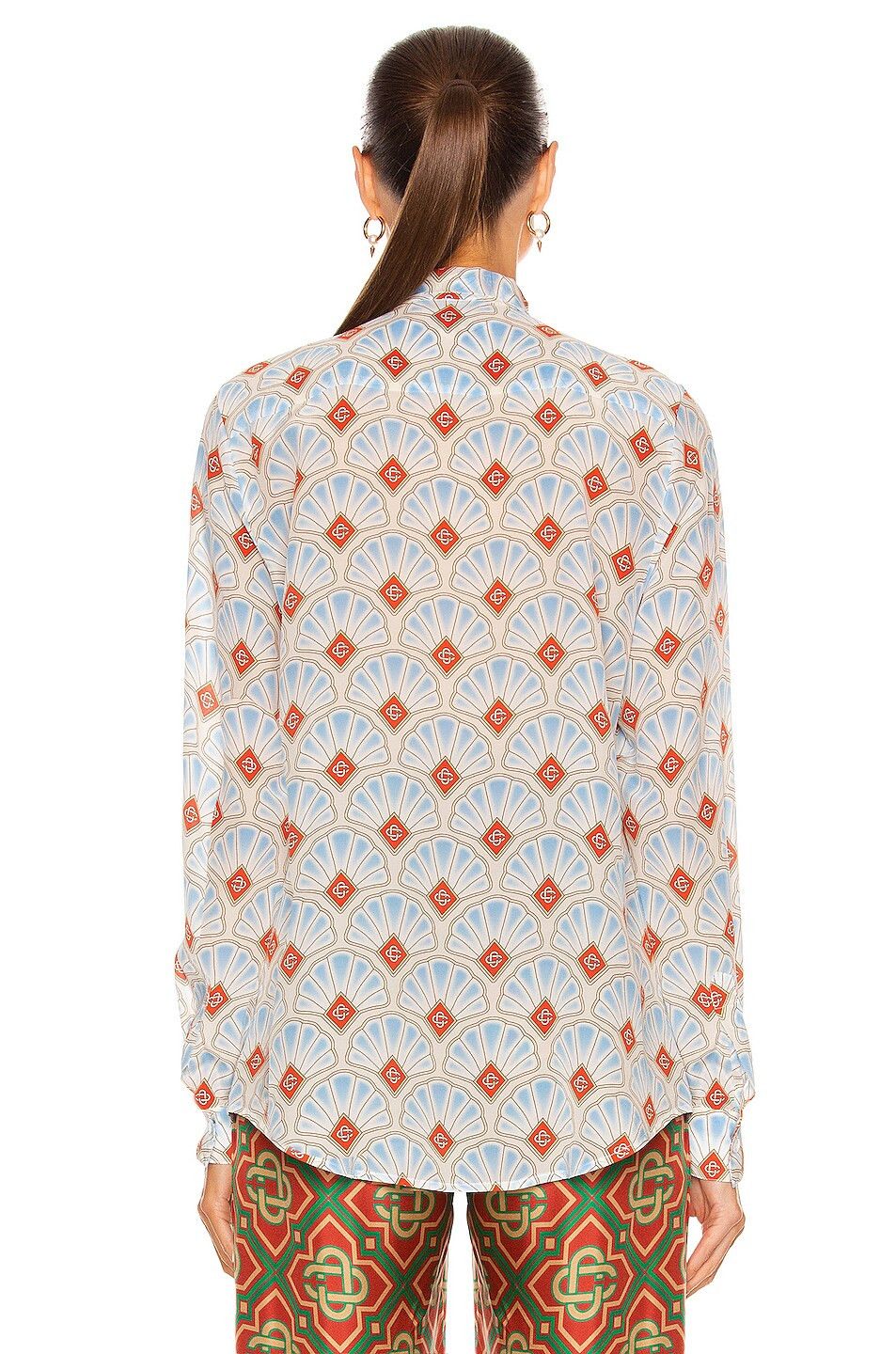 Casablanca Blue Shell Logo Crepe De Chine Pussy Bow Blouse Size L / US 10 / IT 46 - 5 Thumbnail