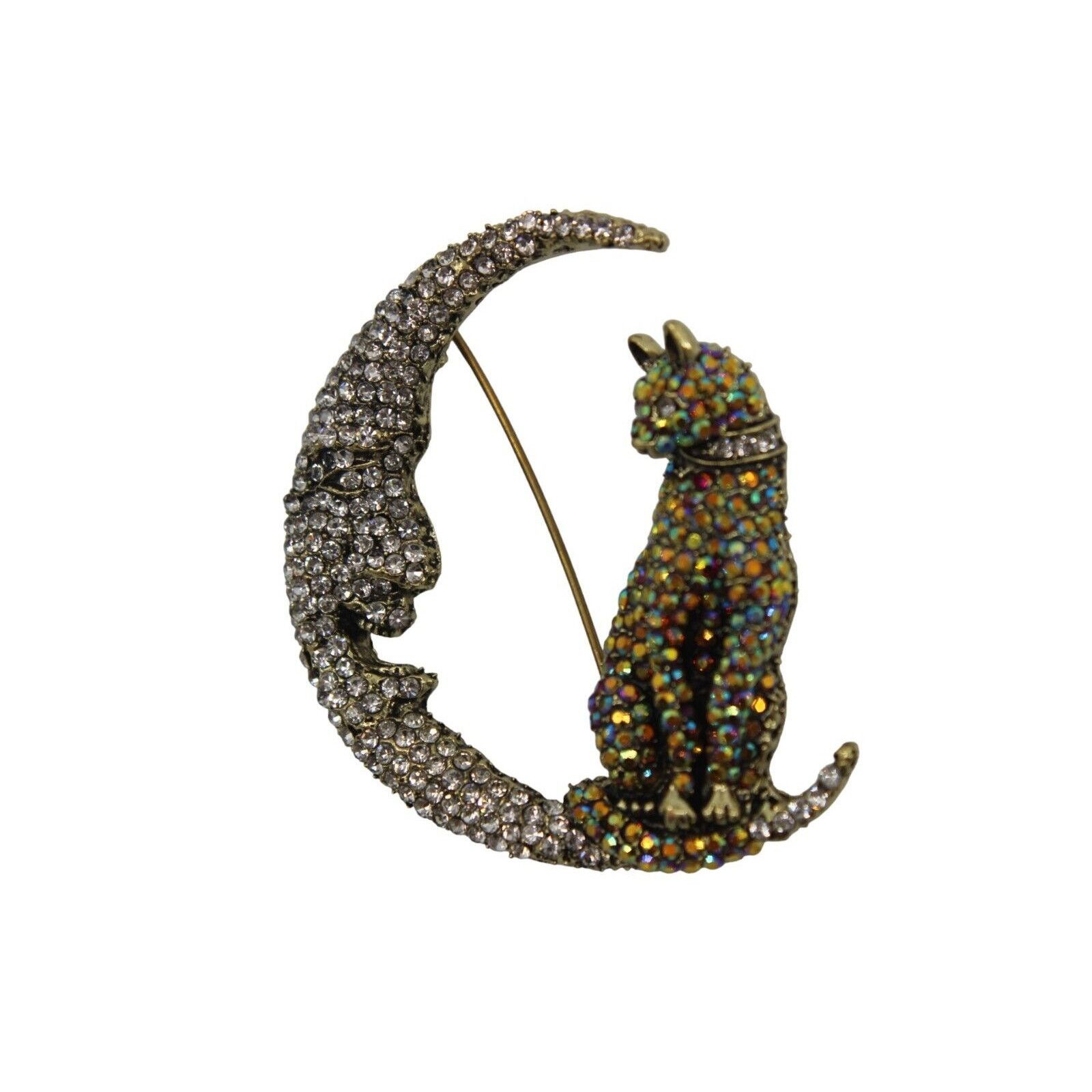 Other Man In The Moon & Cat Brooch Golden AB Pave Set Size ONE SIZE - 2 Thumbnail