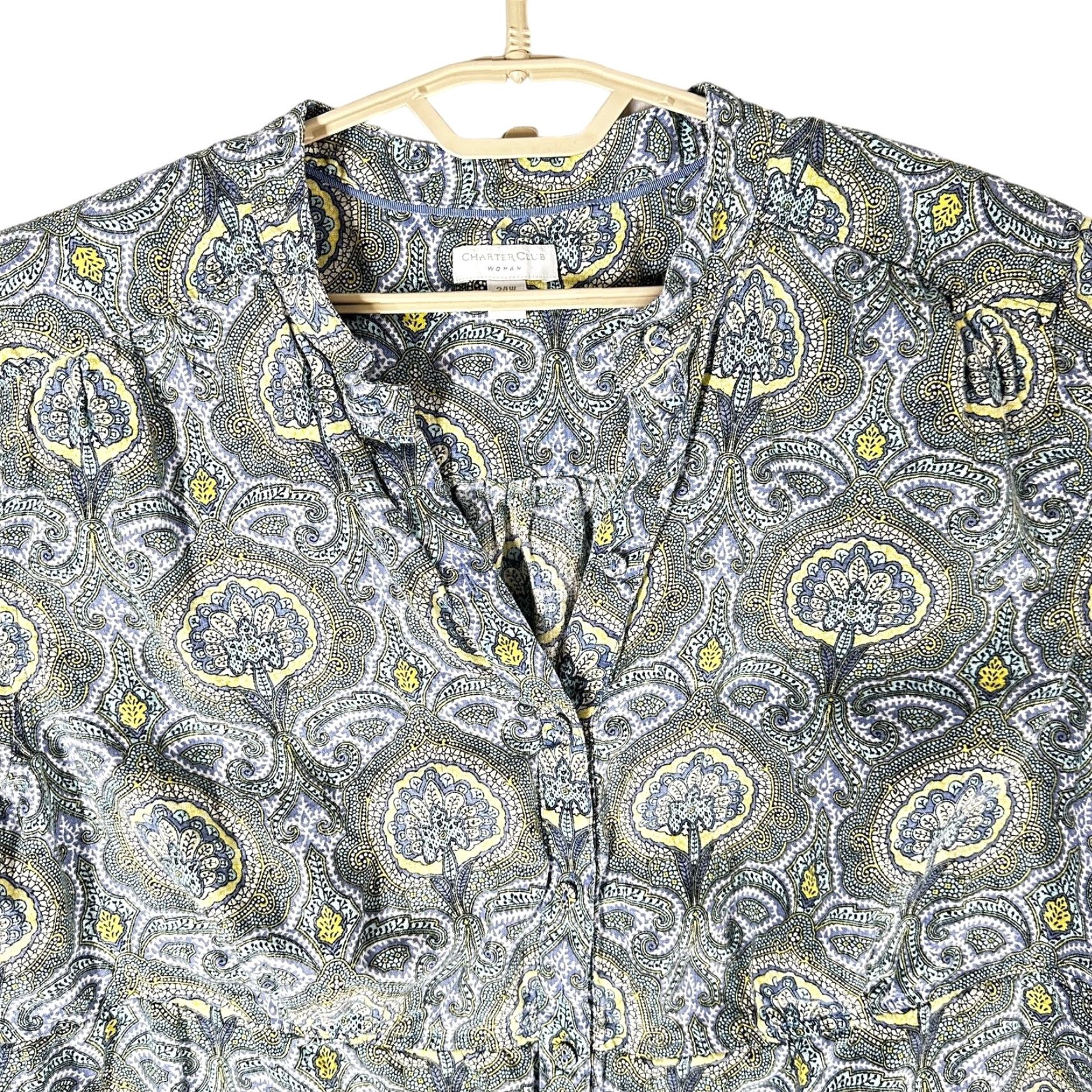 Charter Club Charter Club Blouse 24W Plus Hallmark Bohemian Paisley Linen Tunic Long Sleeve Womens Casual Colorful 90s Style Size 4XL / US 24-26 - 4 Thumbnail
