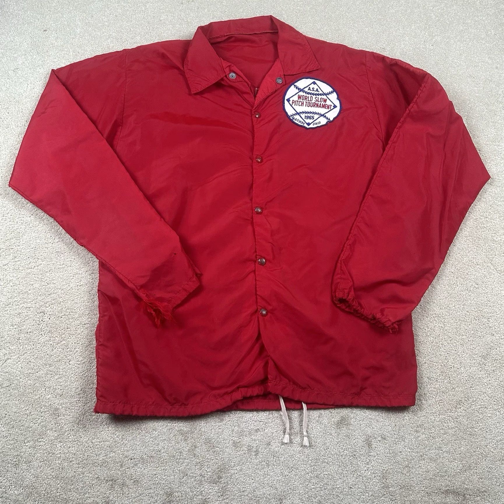 Vintage VINTAGE 60s Windbreaker Jacket Mens Large Red 1965 World Slow Pitch Double Sided Size US L / EU 52-54 / 3 - 2 Thumbnail