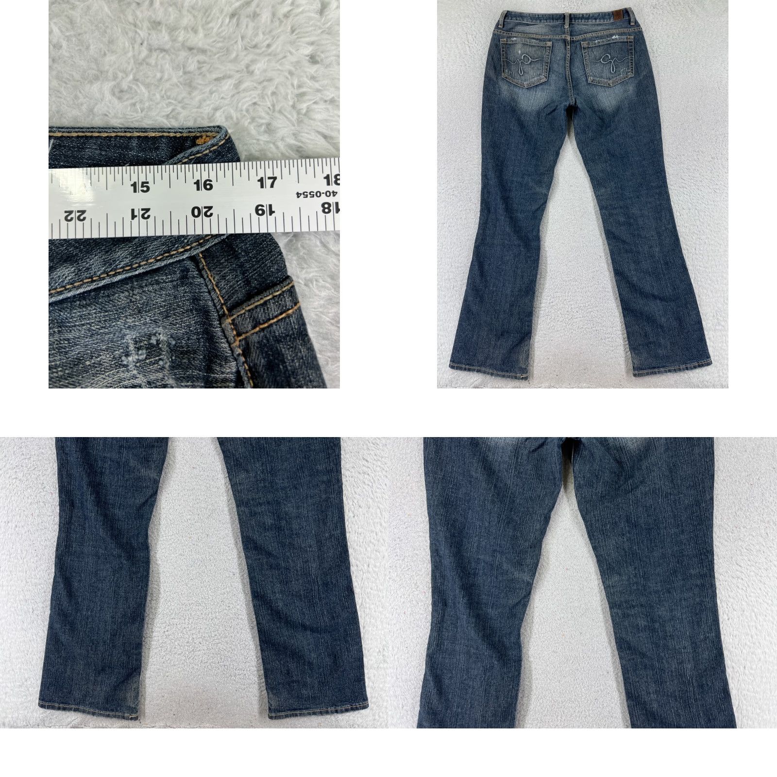 Guess GUESS Jeans Denim Bootcut 27 Blue Womens Low Rise Distressed 5-Pocket Inseam 32 inches Regular Cotton Pant Size 27" / US 4 / IT 40 - 9 Thumbnail