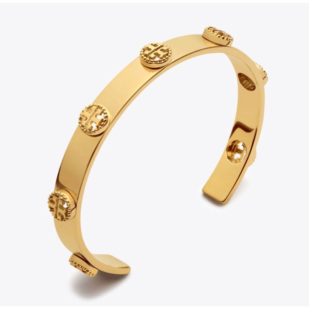 Tory Burch Gold Milgrain Logo-Plaque Cuff Bracelet
