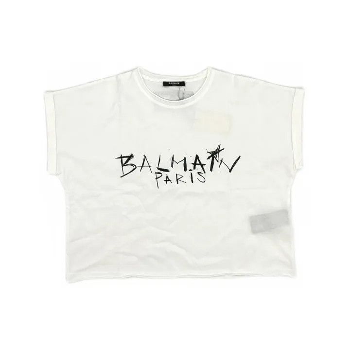 Balmain Balmain White Logo Print Short Sleeve T-Shirt -2507 Size S / US 4 / IT 40 - 2 Thumbnail