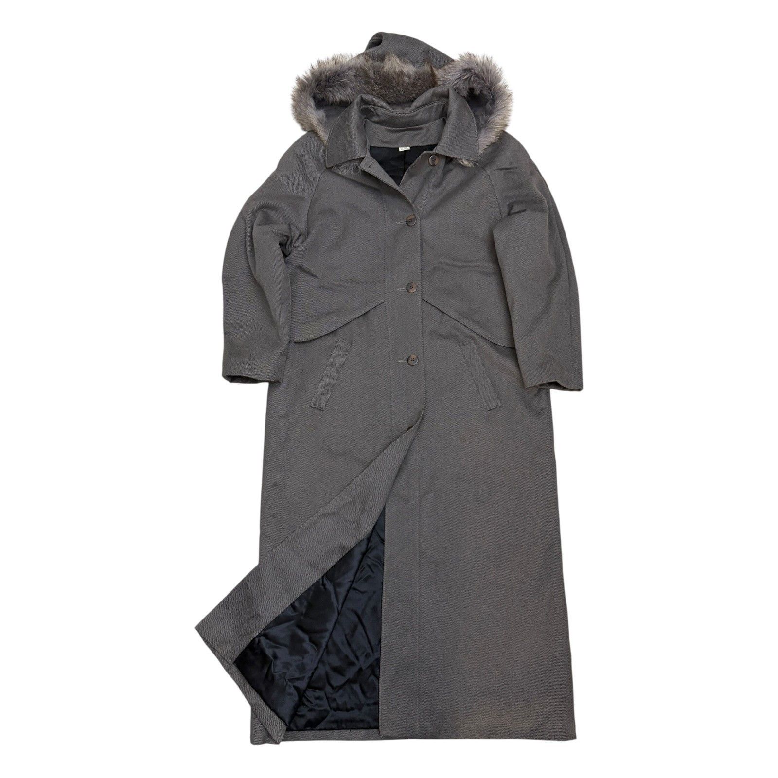 Vintage VINTAGE WOOL FUR Trilogi Long Gray Trench Business Coat 10 Size L / US 10 / IT 46 - 1 Thumbnail