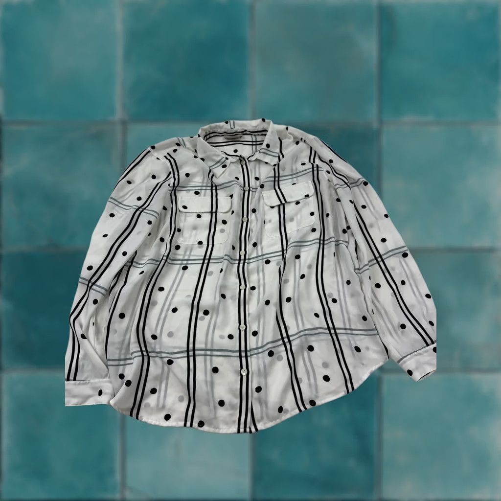 Loft LOFT Shirt Womens XL White Dot Stripe Button Front Long Sleeve Collared Top Size XL / US 12-14 / IT 48-50 - 1 Thumbnail