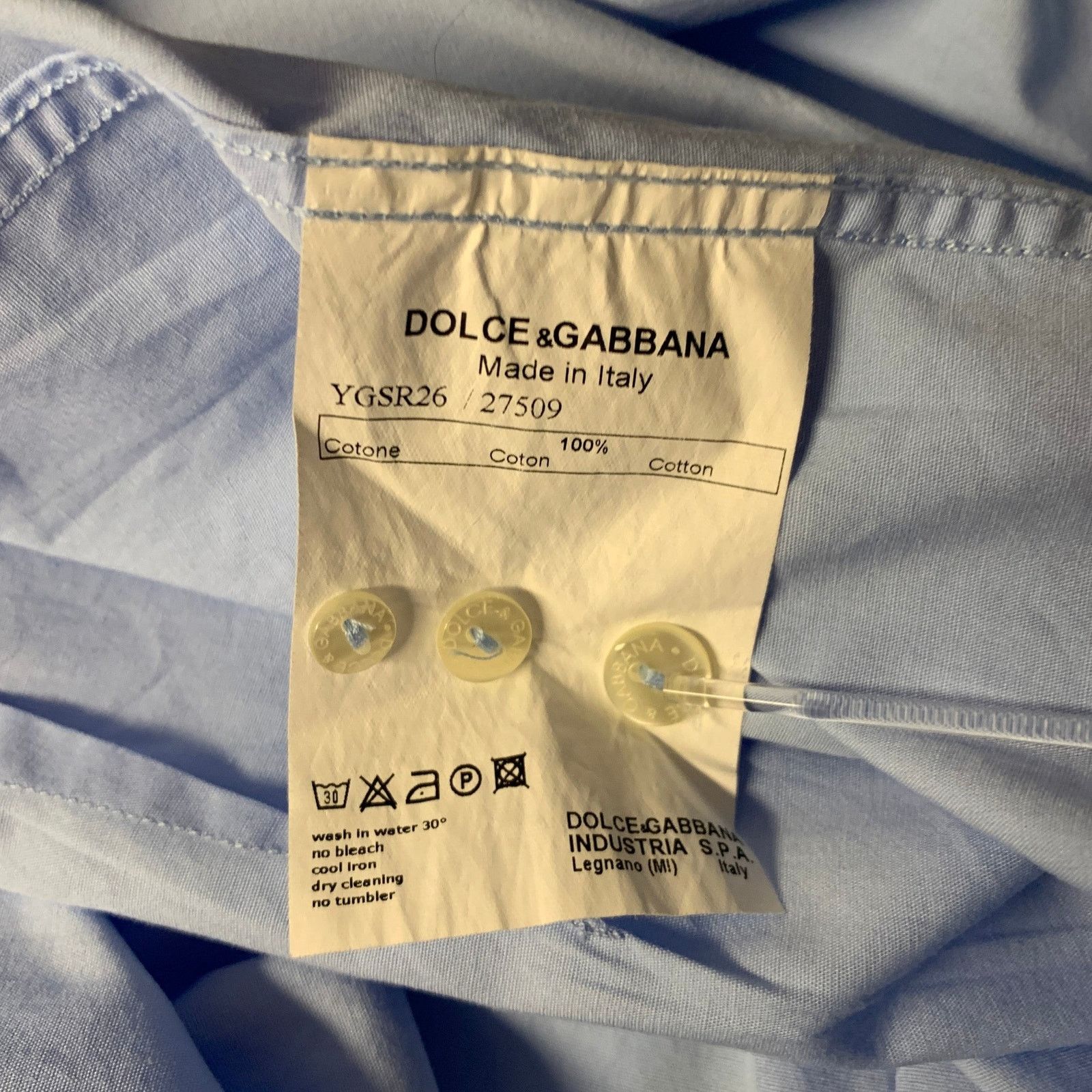 Dolce & Gabbana DOLCE & GABBANA Size L Blue Solid Cotton Long Sleeve Shirt Size US L / EU 52-54 / 3 - 6 Thumbnail