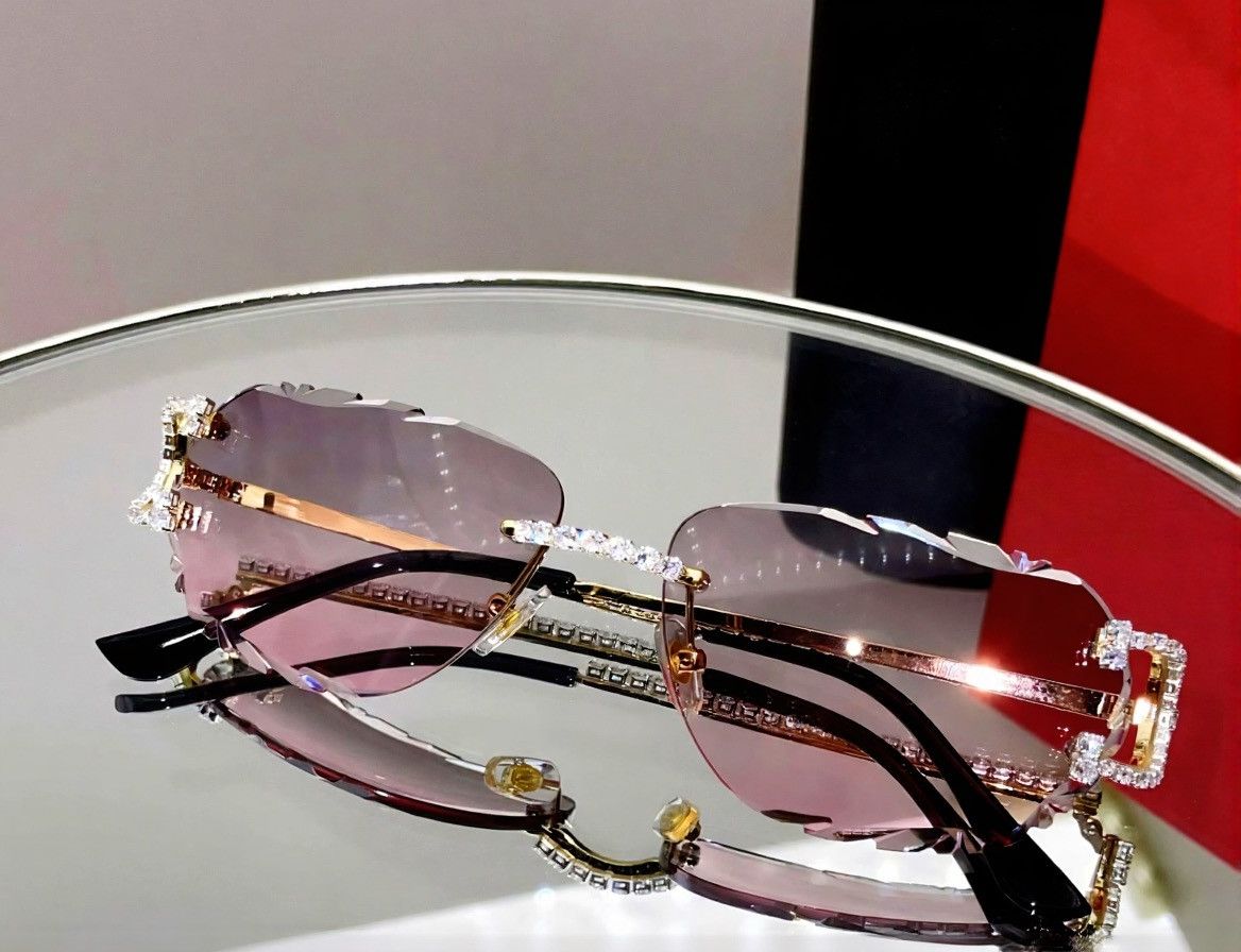 Other Luxury Rimless Round Cut Sunglasses Pink Gray Lens Gold Fram Size ONE SIZE - 2 Thumbnail