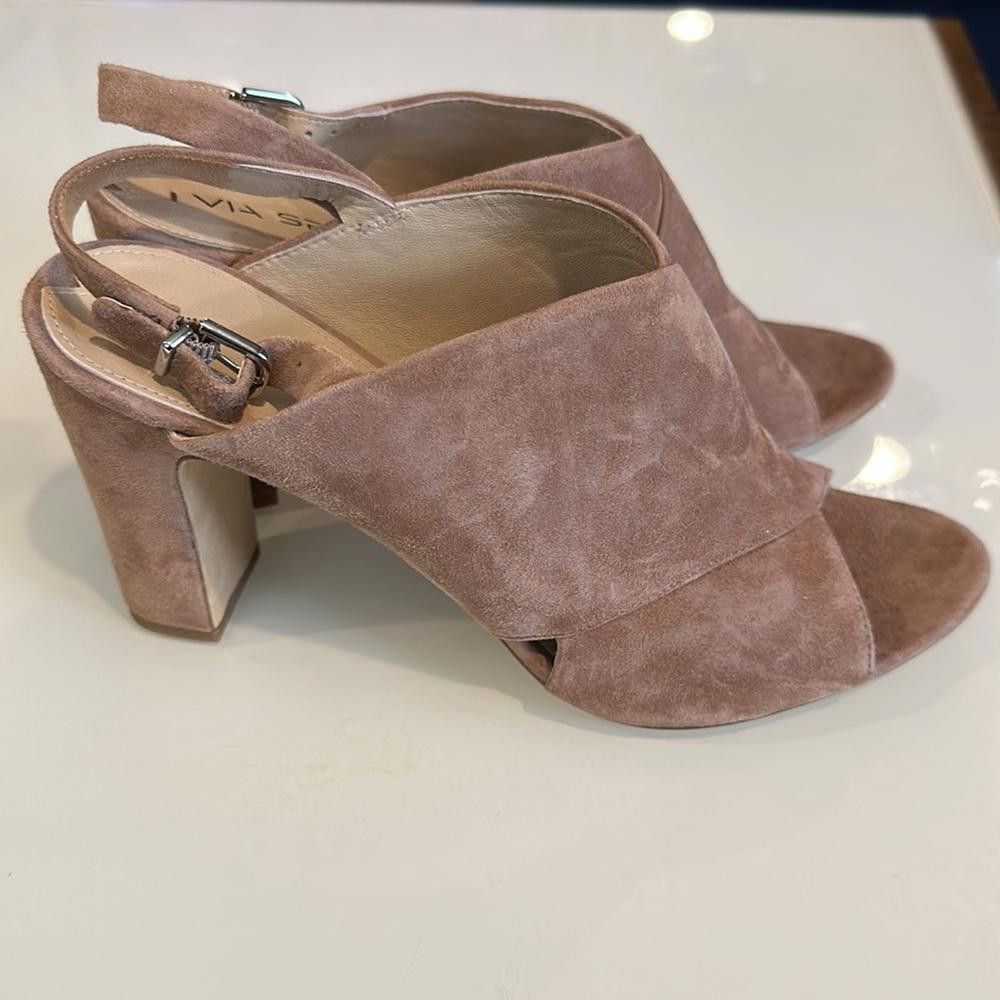Designer Via Spiga Pink Beige Suede Chunky Heel Slingback Sandals 10 Size US 10 / IT 40 - 3 Thumbnail