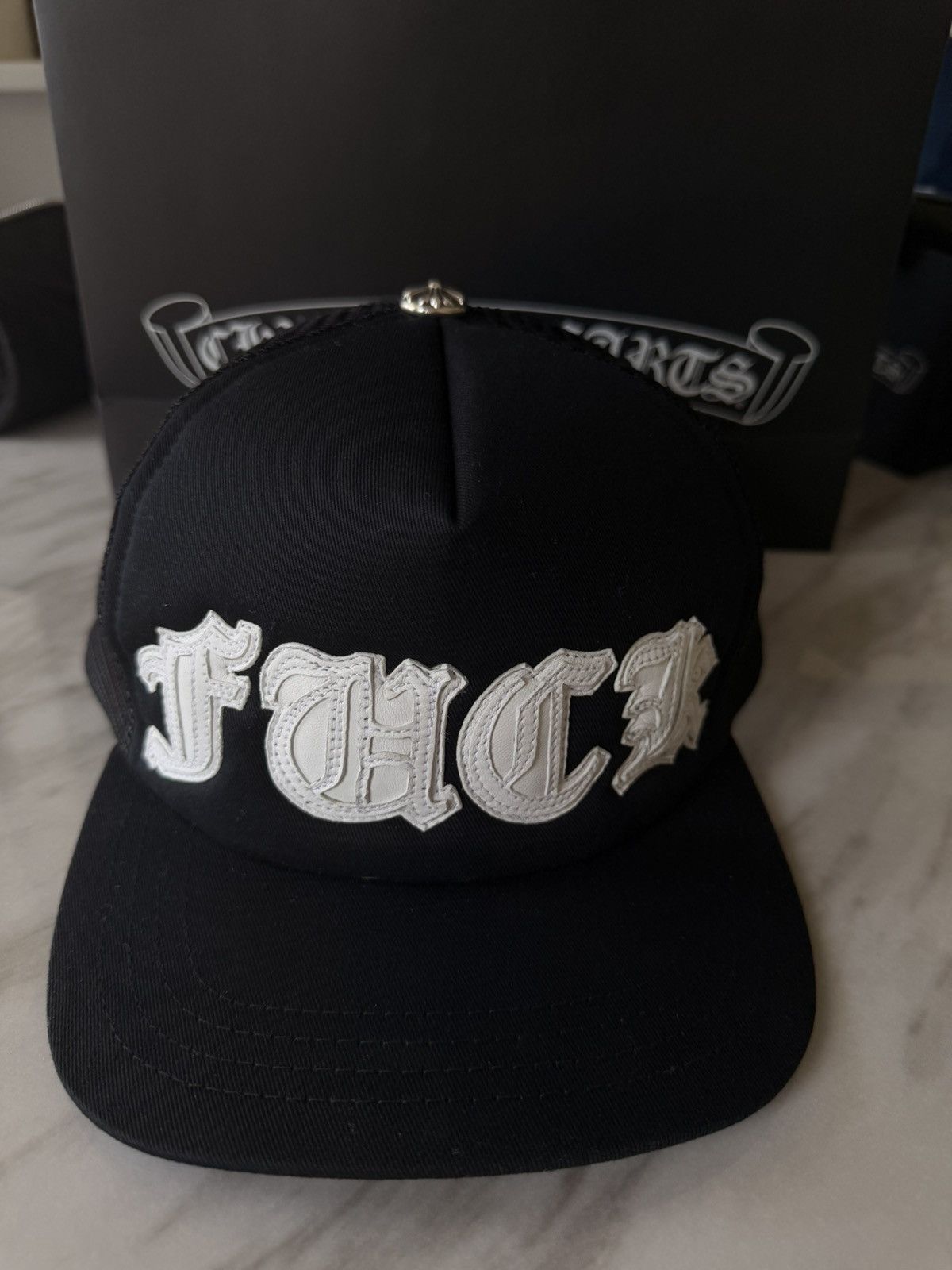 Chrome Hearts Chrome Hearts White Leather Patch Fuck Trucker Hat RARE Size ONE SIZE - 1 Thumbnail