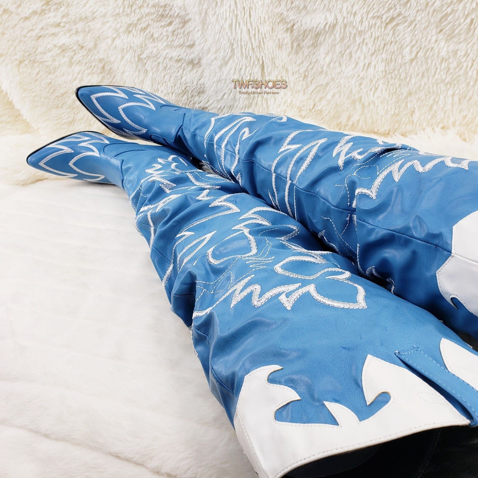 Other Kelsey 21 Rock Star Turquoise & White Western Slouch OTK Thi Size US 7 / IT 37 - 3 Thumbnail