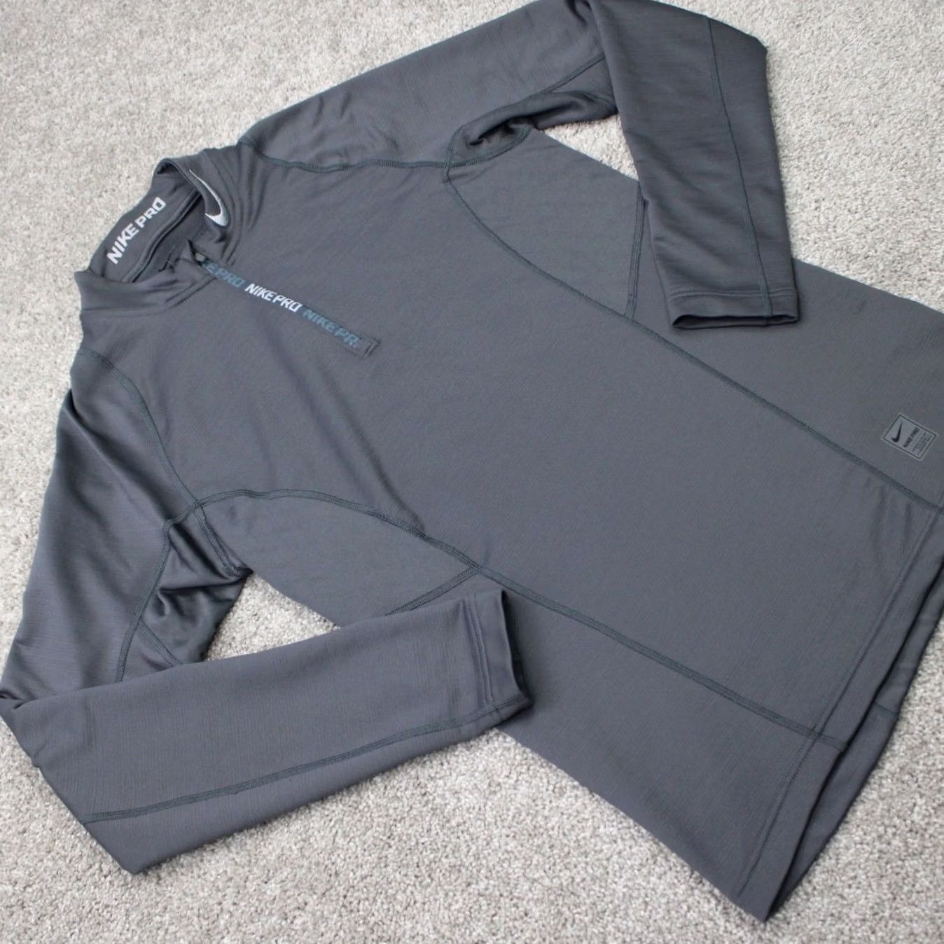 Nike Nike Pro Sweatshirt Mens Small Gray Hyperwarm 1/4 Zip Mock Neck L/S Pullover Size US S / EU 44-46 / 1 - 7 Thumbnail