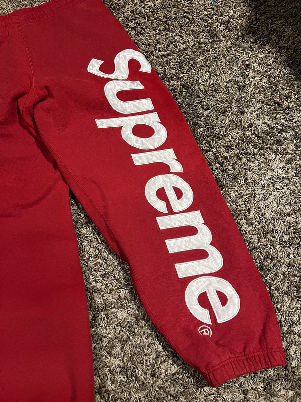 Supreme Supreme RED satin appliqué sweatpants XL | Grailed