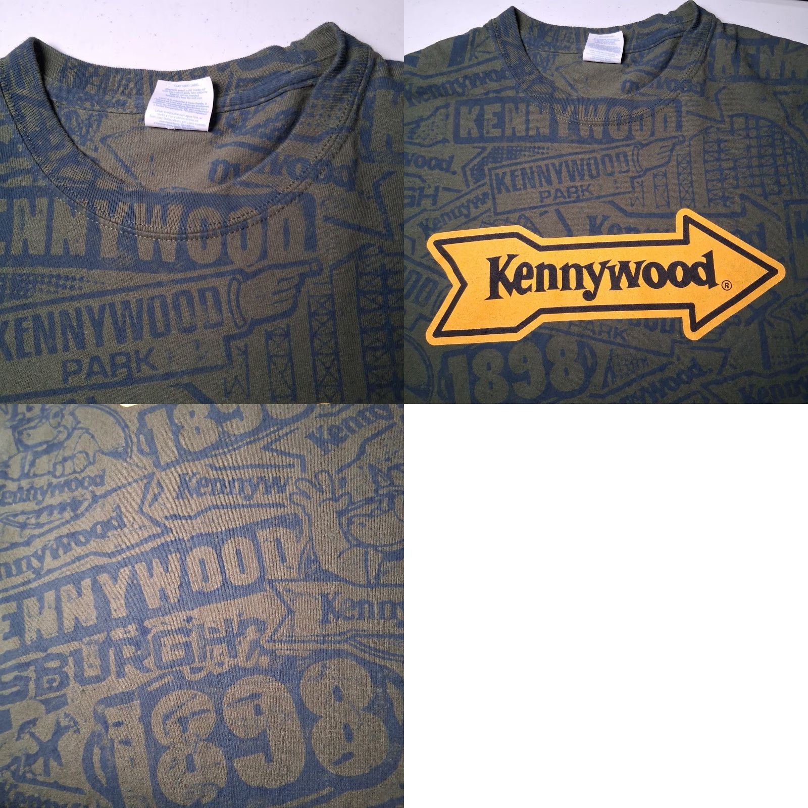 Port & Company Kennywood Shirt Men L All Over Print Army Green Amusement Park Pittsburgh PA Port & Company Regular Crew Neck Short Sleeve Cotton Knit Graphic Print Size US L / EU 52-54 / 3 - 9 Thumbnail