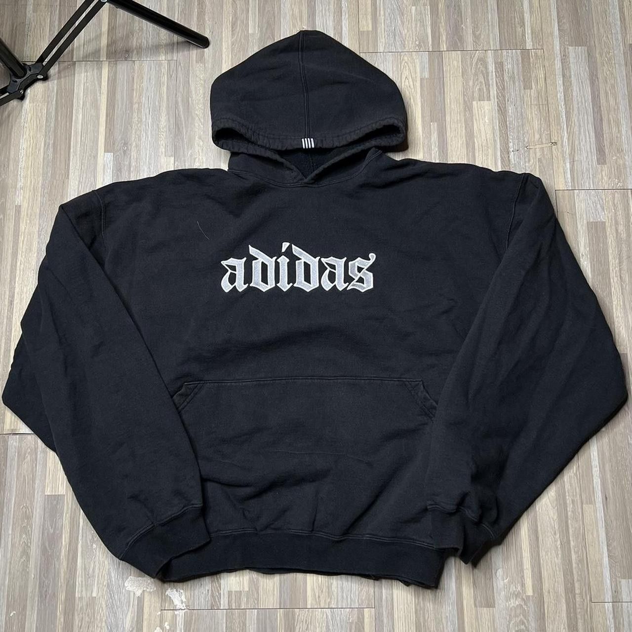 Image of 2000S Adidas Old English Gothic Font Hoodie in Black, Men's (Size 2XL)