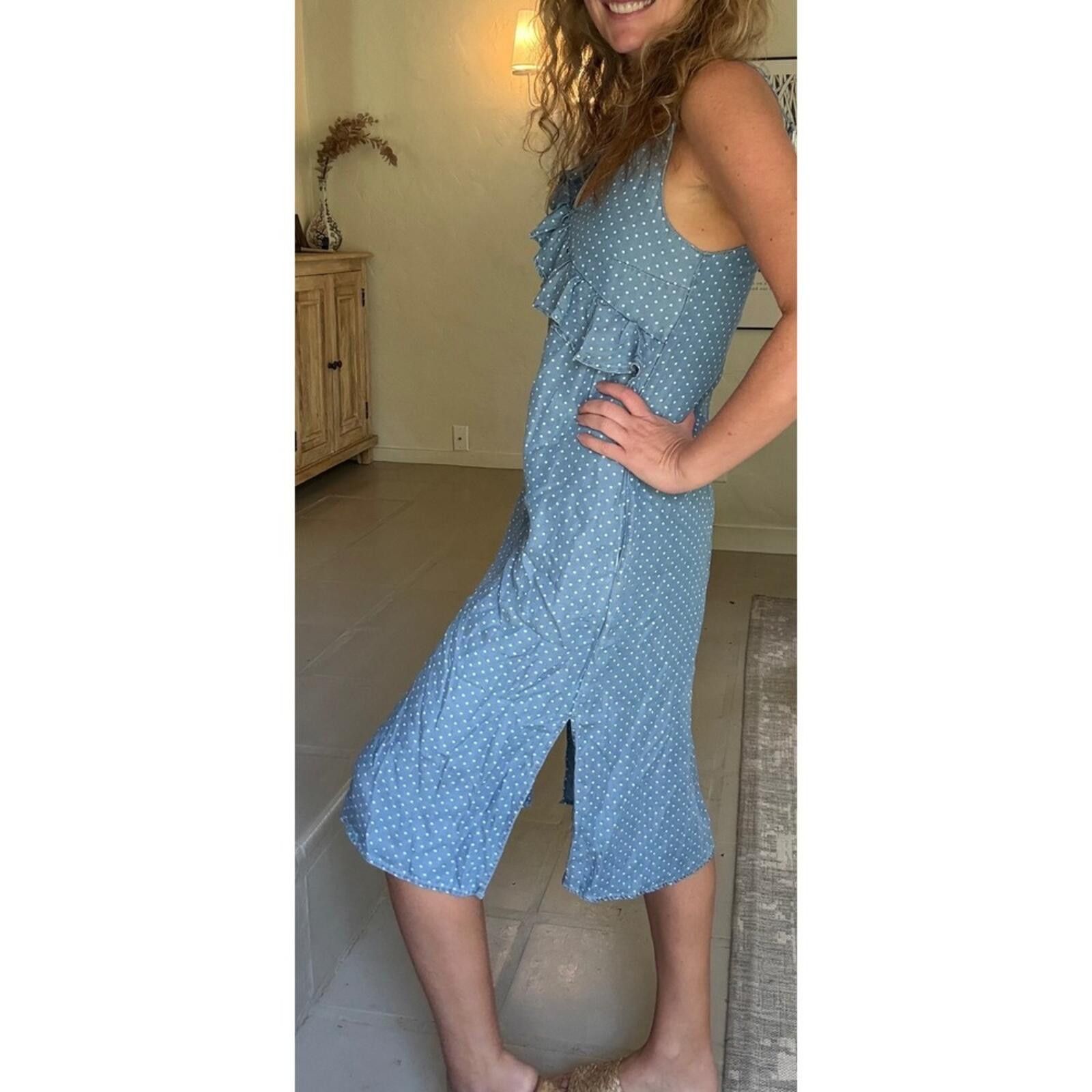 Other Velvet Heart Blue Polka Dot Tencel Ruffle Midi Dress Small Size S / US 4 / IT 40 - 2 Thumbnail