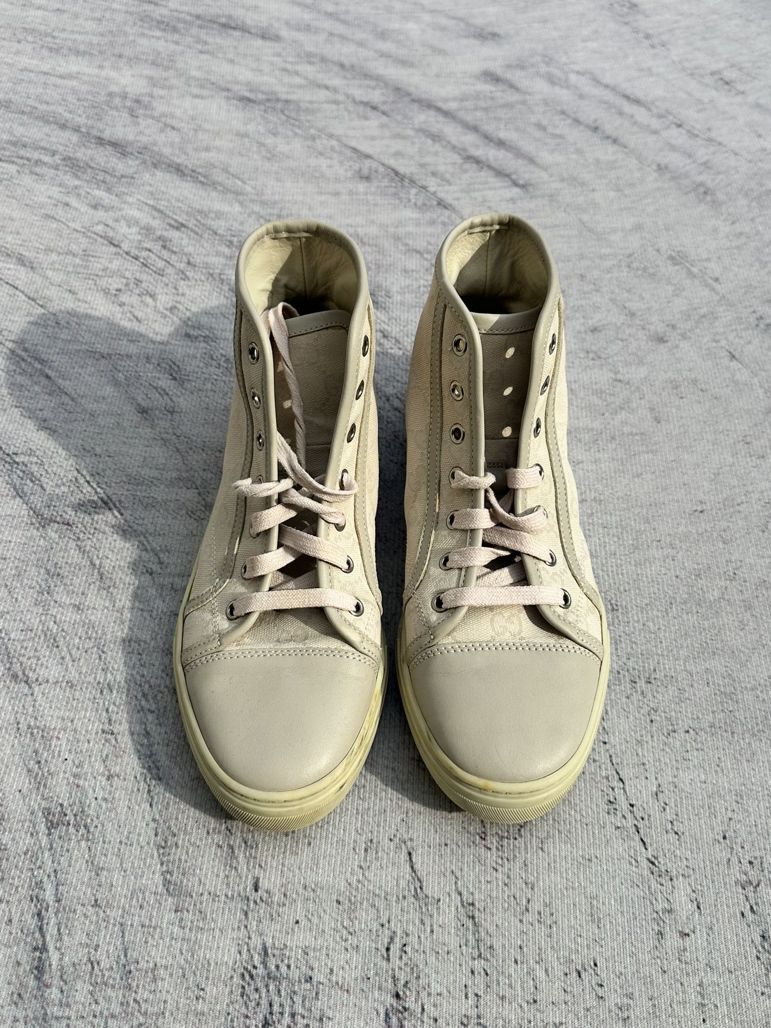 Gucci Gucci High Top Sneakers GG Monogram Canvas Ivory and Gray Size US 8 / IT 38 - 2 Thumbnail