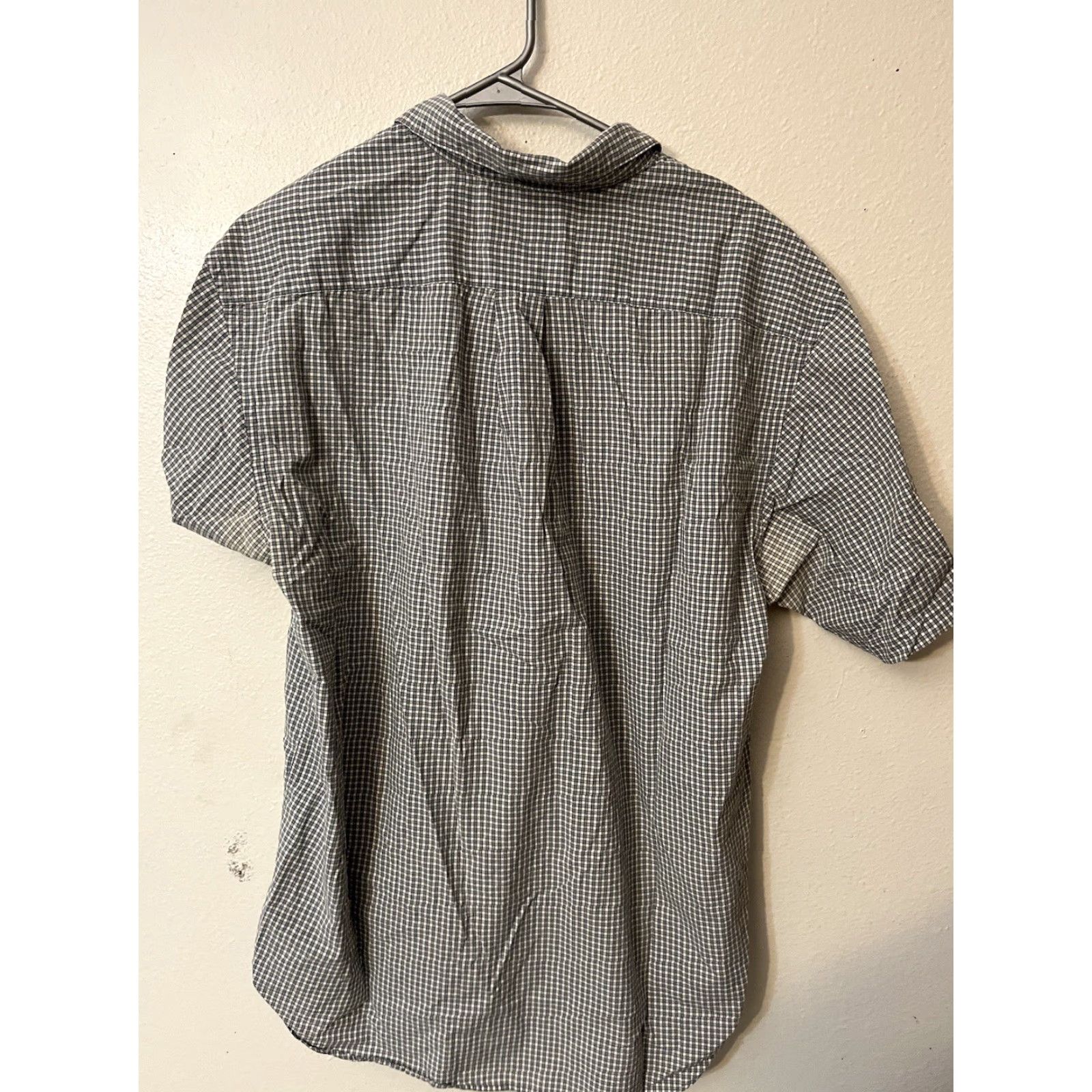 Eddie Bauer VINTAGE Eddie Bauer Button-Down Shirt Men L Gray Gingham Plaid Short Sleeve Cotton 90s Theme Mens Size US 33 - 2 Thumbnail