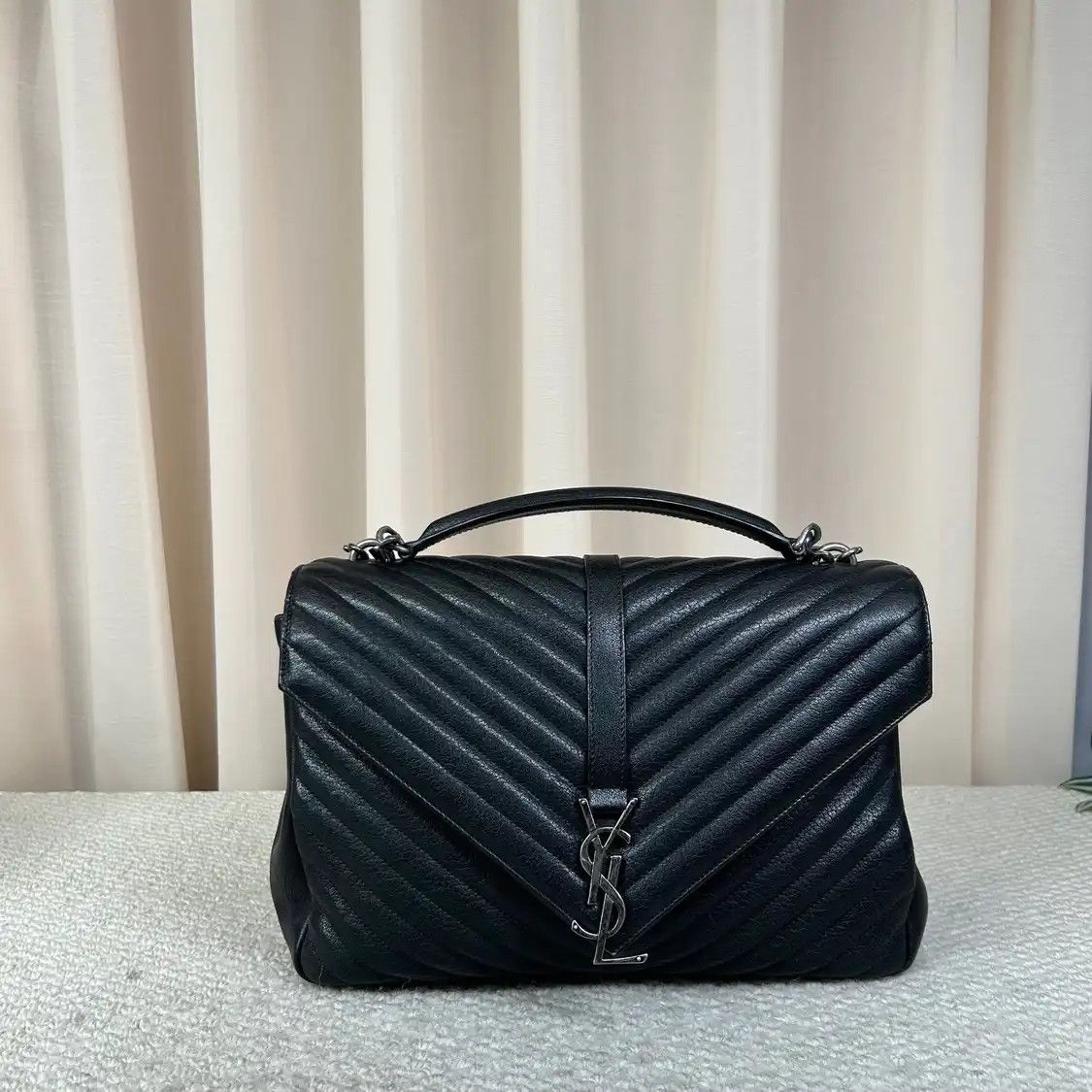Saint Laurent Paris Saint Laurent Paris YSL COLLEGE Large black cowhide leather quilted Venvelope cl Size ONE SIZE - 1 Thumbnail
